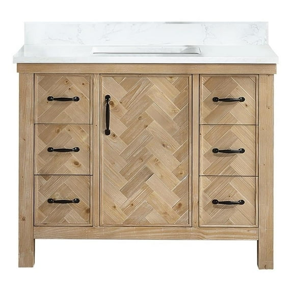Javier 42" Bath Vanity in Spruce Antique Brown with White Grain Composite Stone