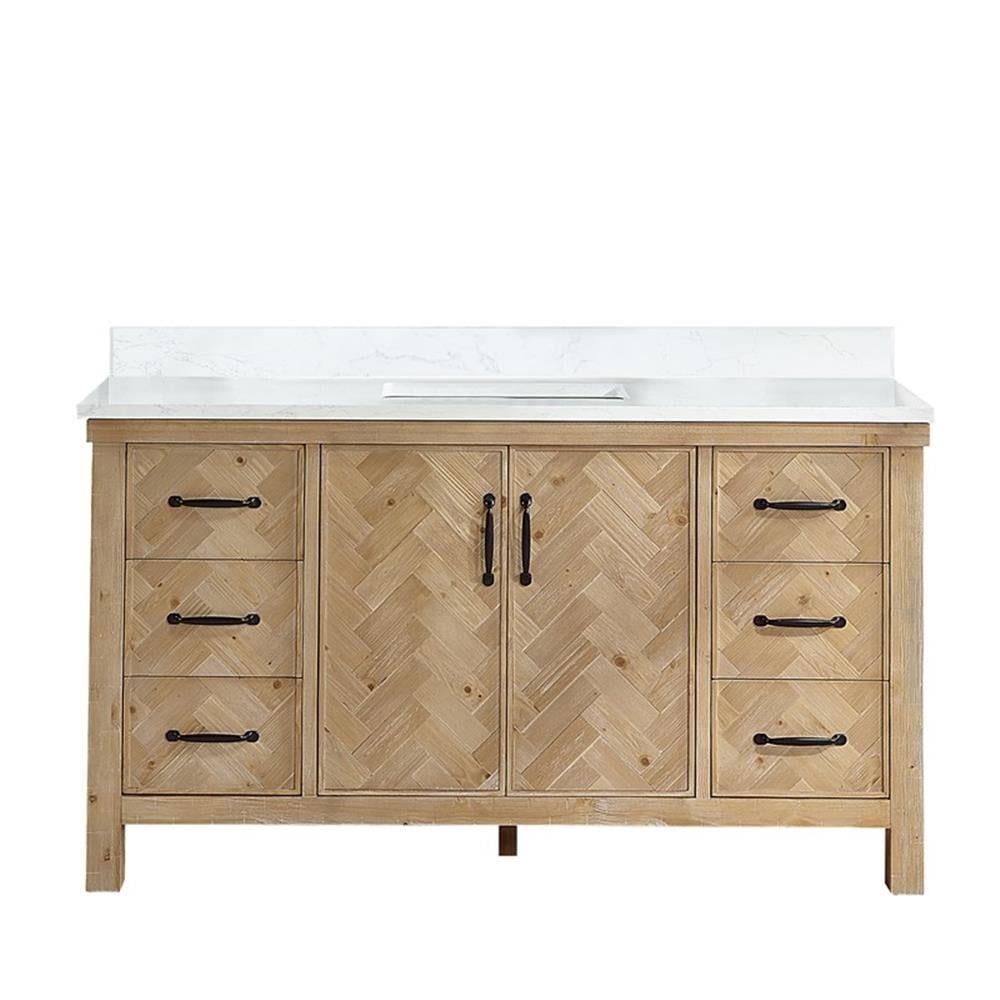 Javier 60" Bath Vanity in Spruce Antique Brown with White Grain Composite Stone