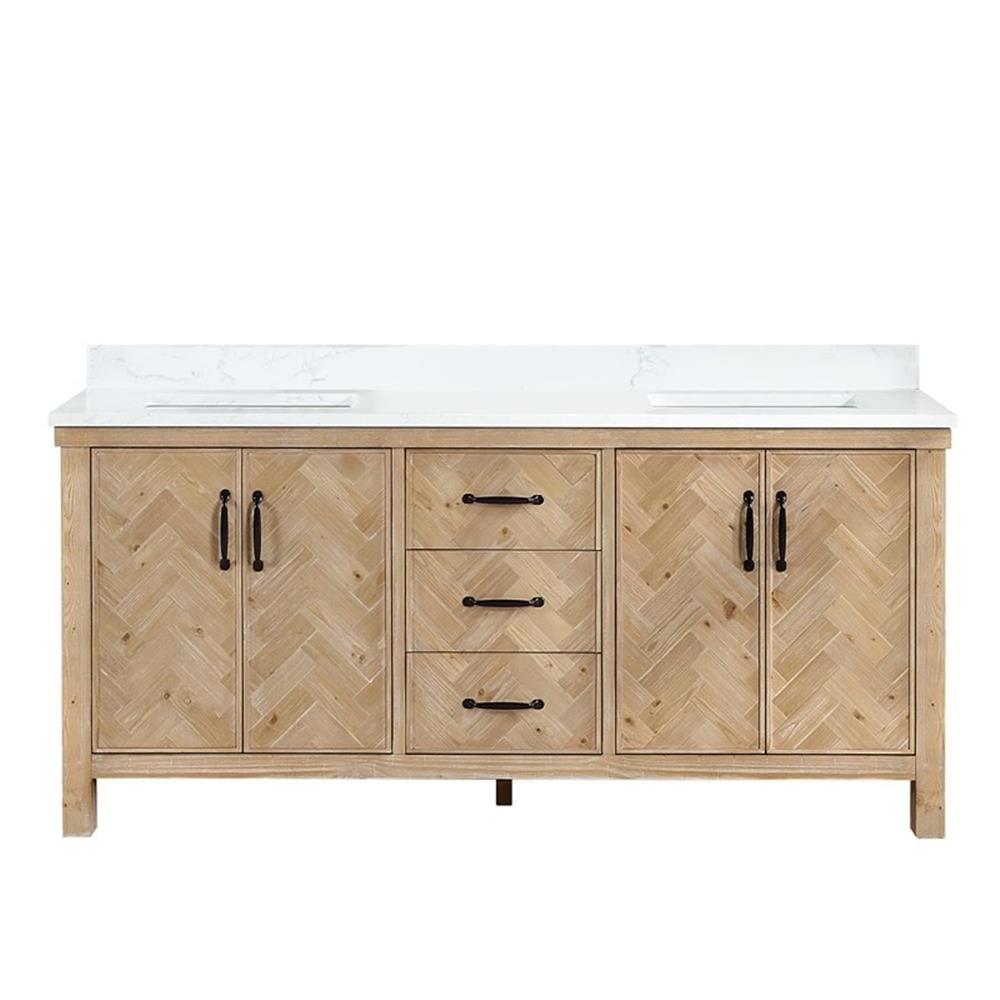 Javier 72" Bath Vanity in Spruce Antique Brown with White Grain Composite Stone