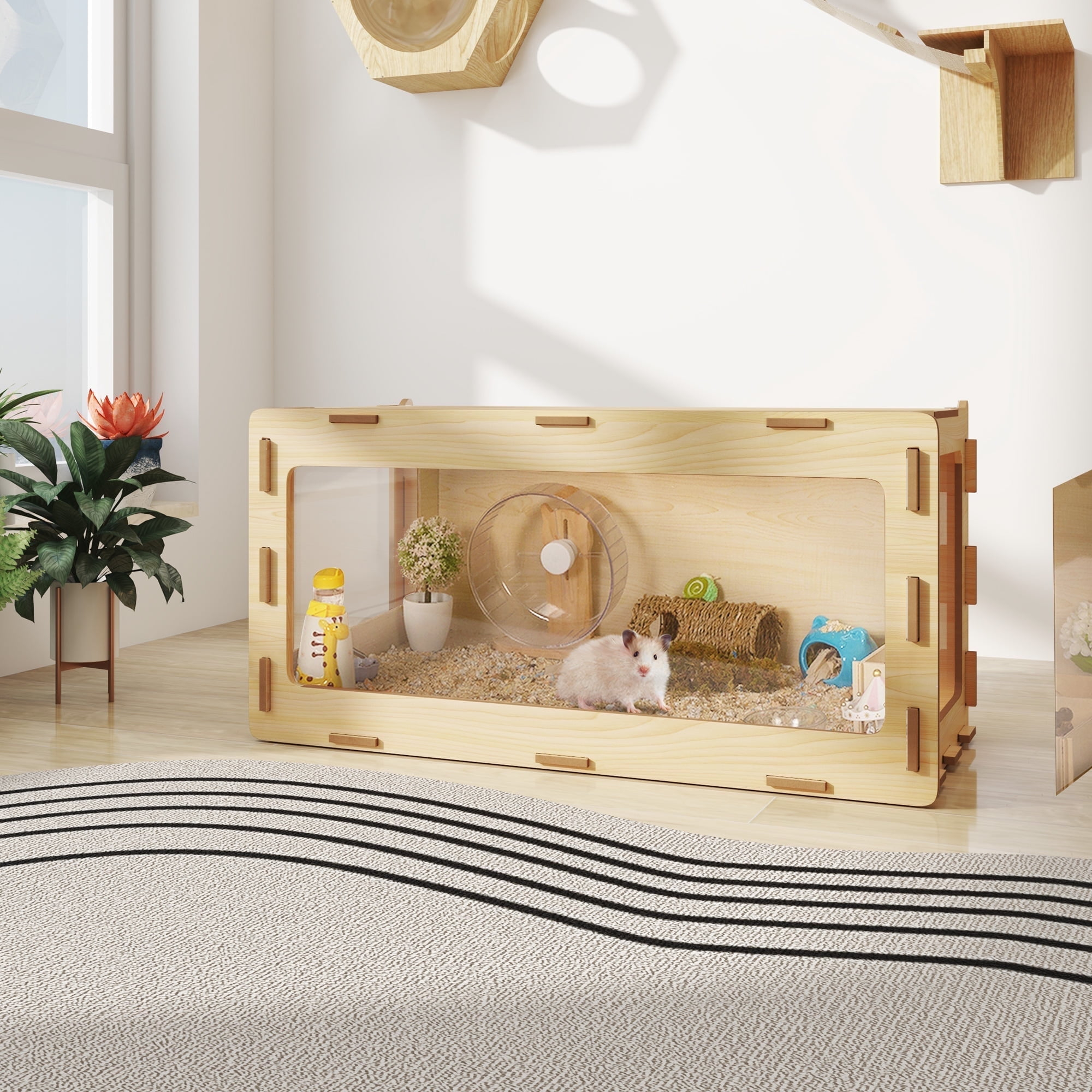 Jaxpety Large Wooden Hamster Cage w/ Acrylic Board & Flip Top, for Syrian, Dwarf Hamsters, Gerbils & Other Small Pets