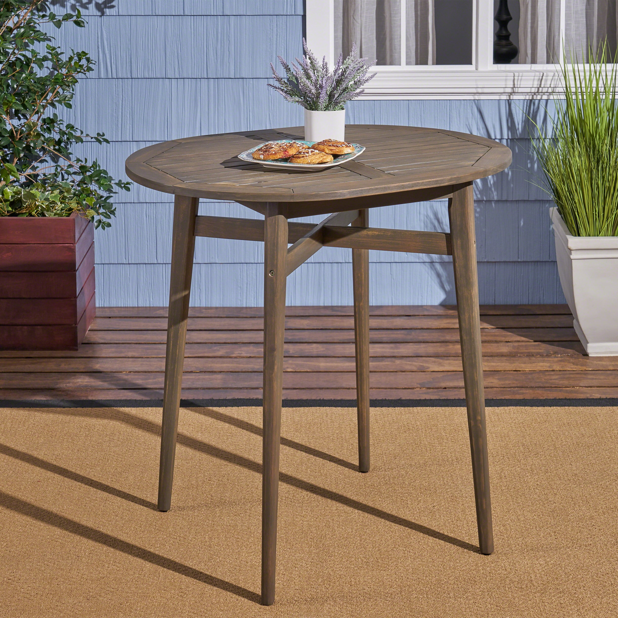 Jaxson Outdoor 39" Bar Height Acacia Wood Patio Table, Gray