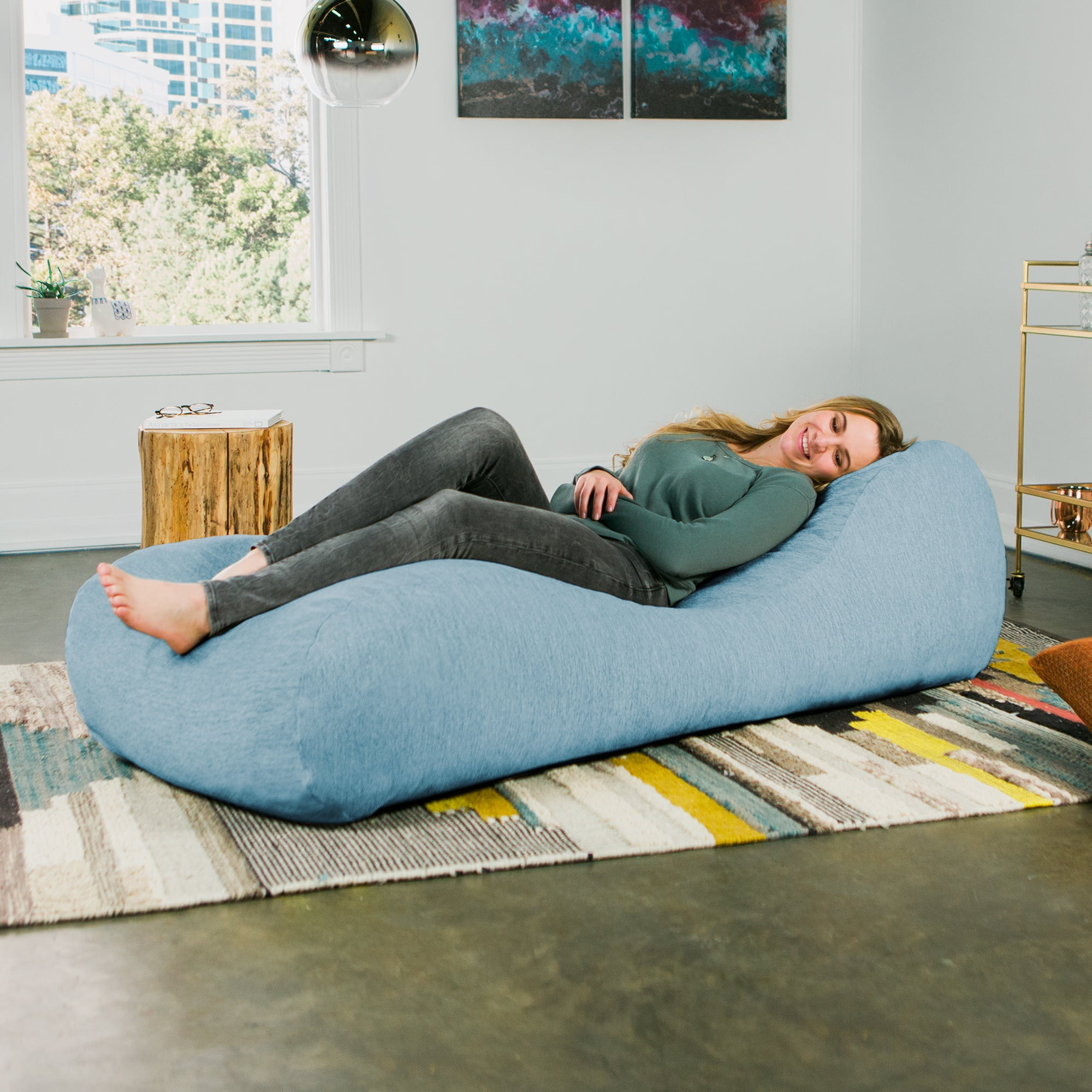 Jaxx Bean Bags Jaxx Arlo Bean Bag Chaise Lounge Chair with Chenille Cover Teal