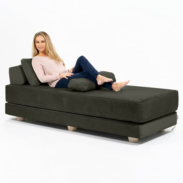 Jaxx  Balshan Cushioned Micro-velvet Convertible Chaise Lounge Daybed Charcoal
