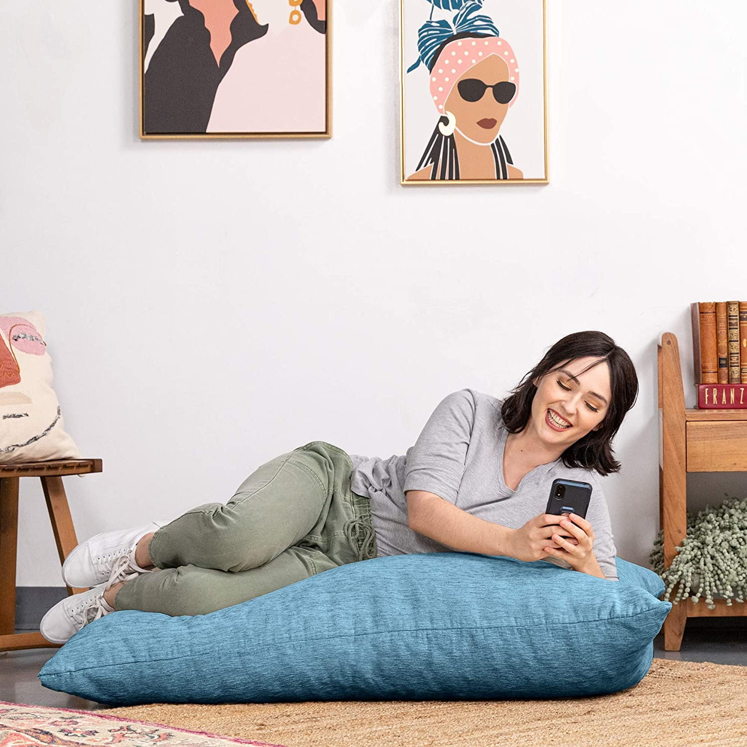 Jaxx Bean Bags Jaxx 3.5-foot Chenille Floor Pillow Bean Bag Lounger Teal