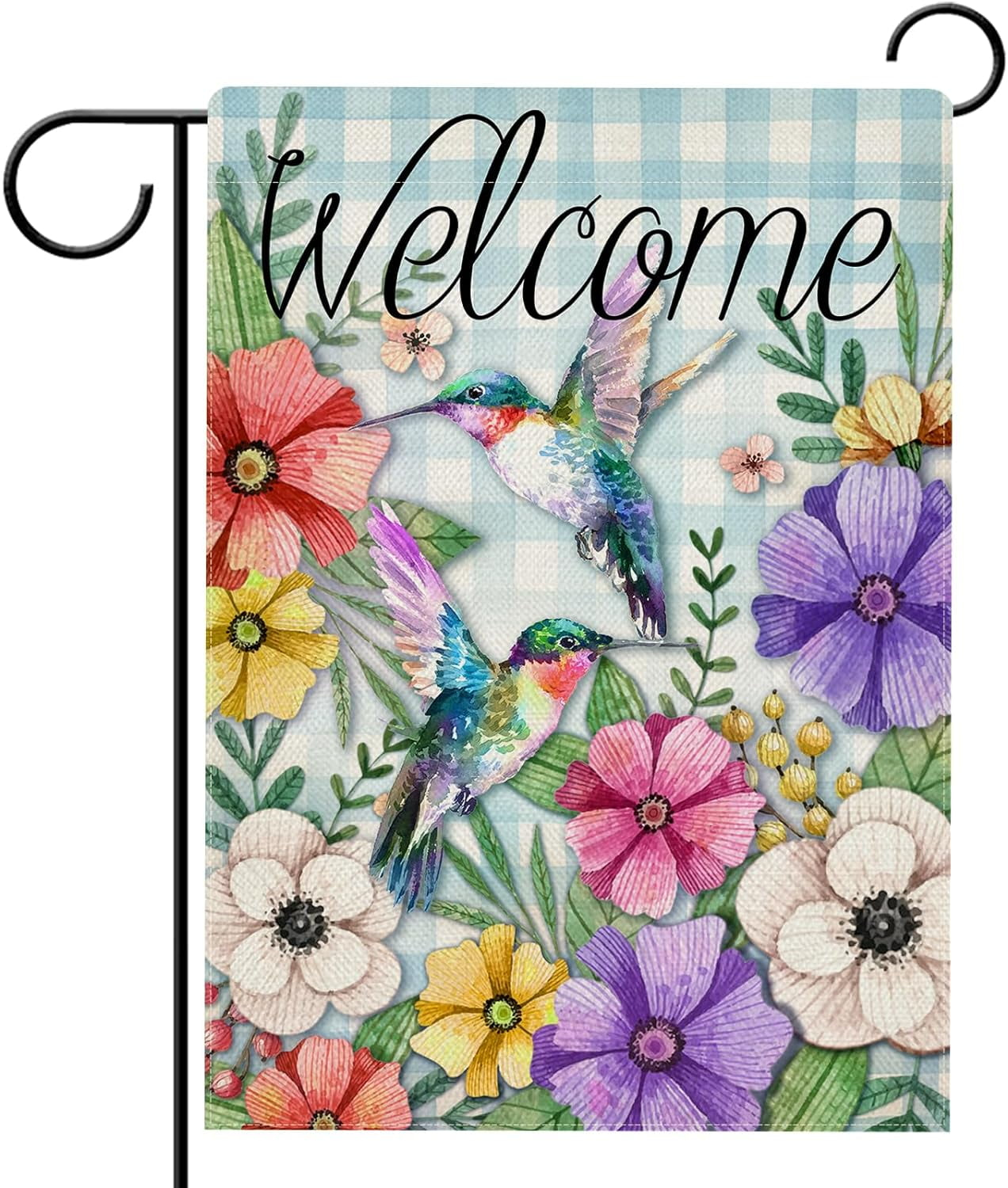 Jbralid Welcome Spring Garden Flag Hummingbird, Decorative House Yard Lawn Outdoor Small Burlap Bird Flag Flower Decor, Vintage Summer Farmhouse Seasonal Outside Decorations Double Sided 12 x 18