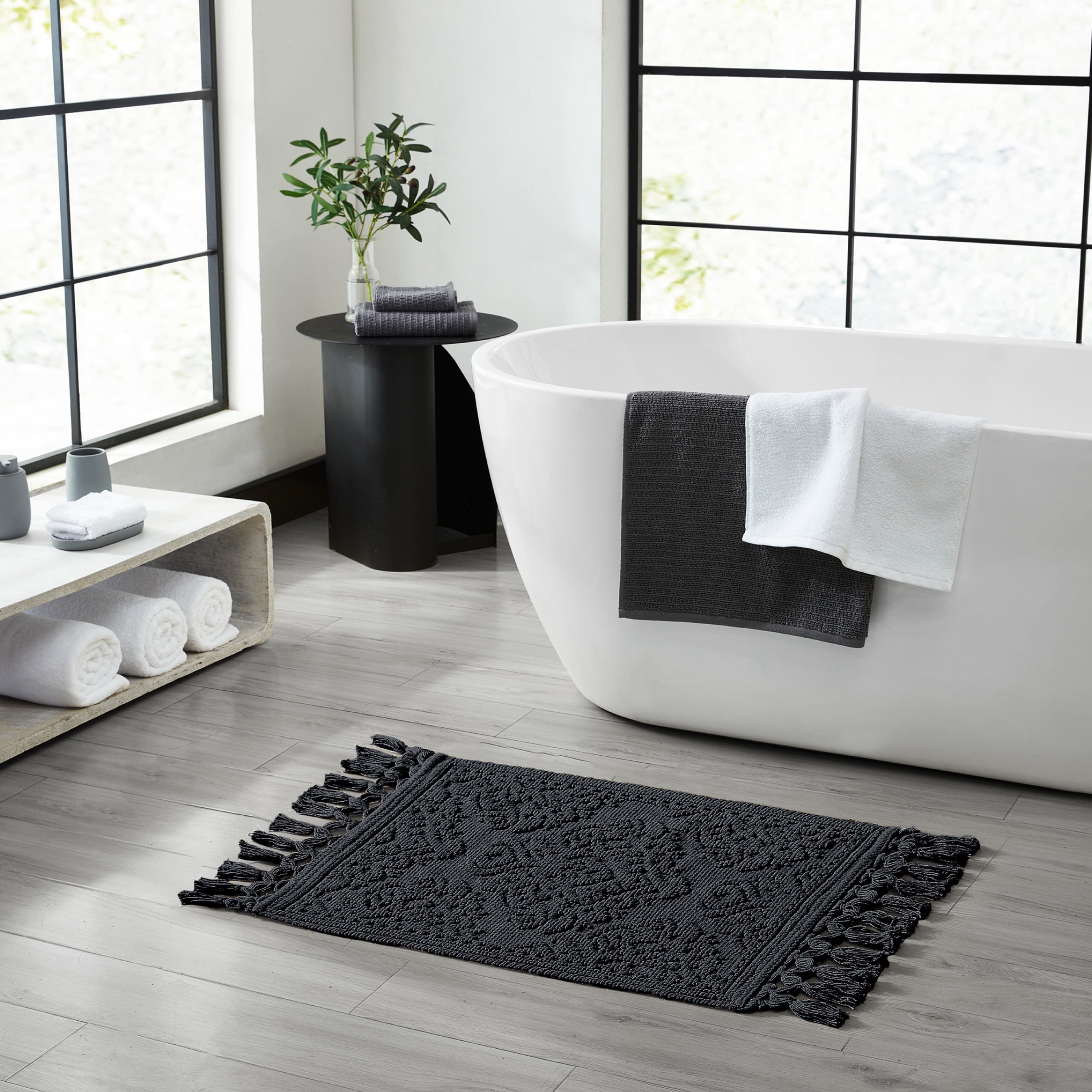 Jean Pierre Ricardo Cotton Fringe 2-Piece Bath Rug Set, Black