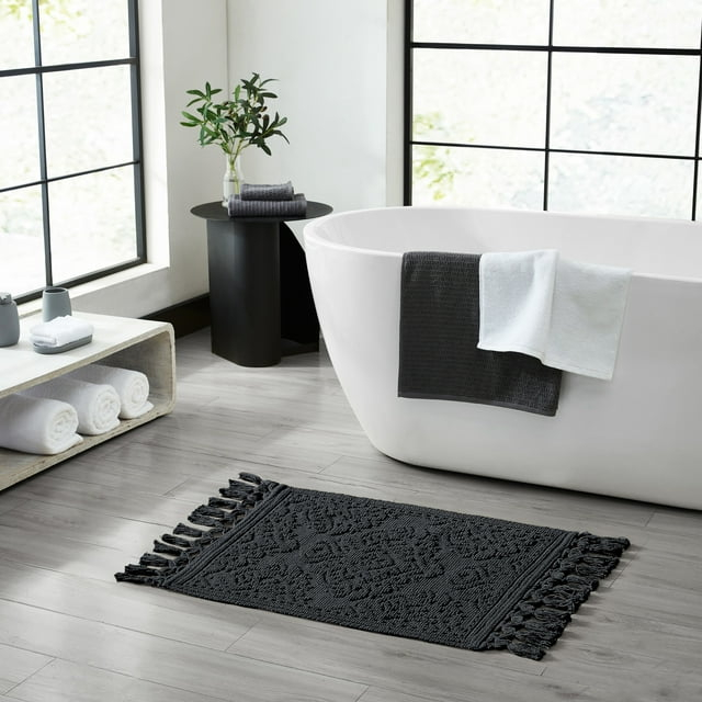 Jean Pierre Ricardo Cotton Fringe 2-Piece Bath Rug Set, Black