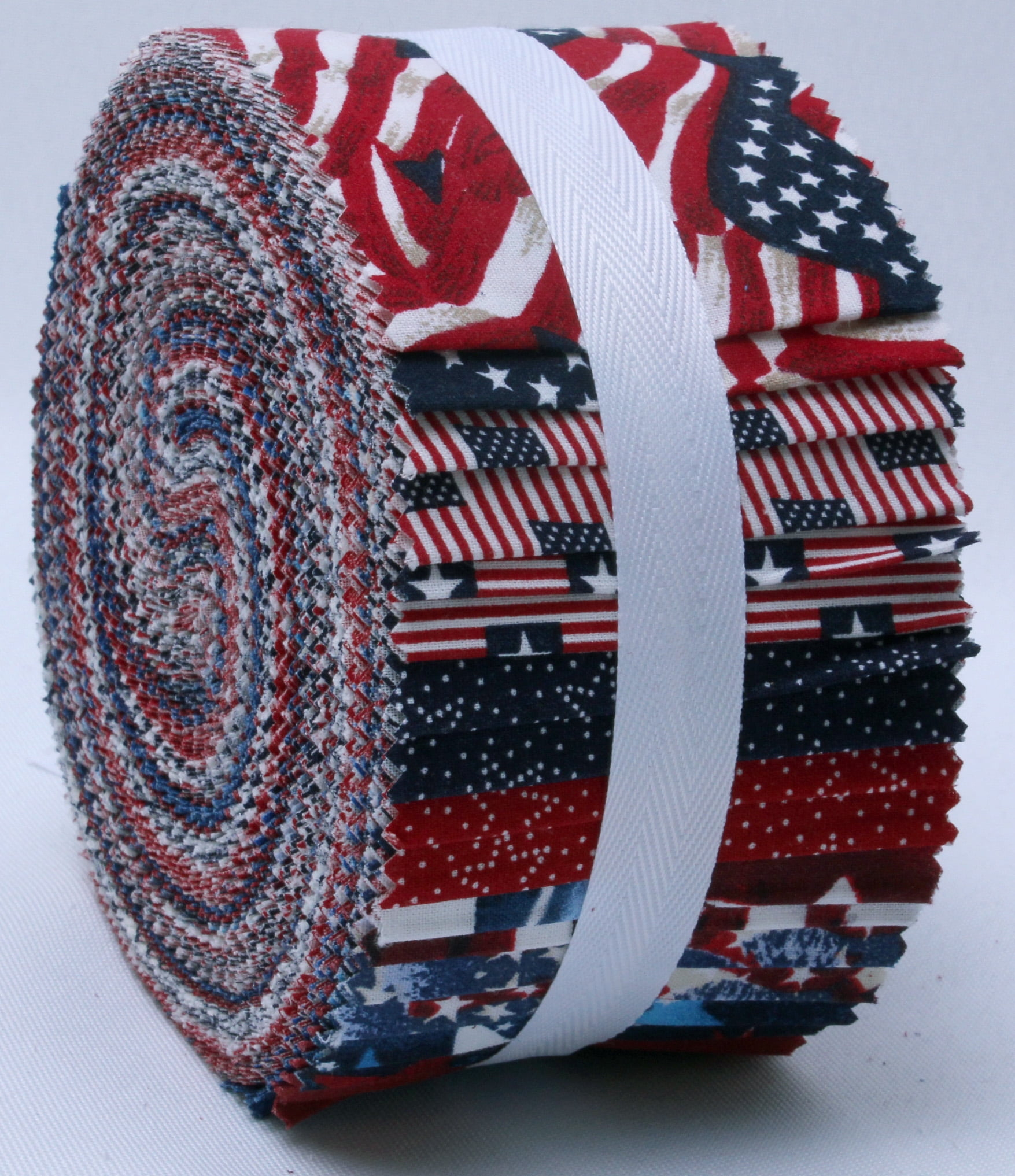 Jelly Roll American Flags Independence Day USA Red White and Blue 2.5" Roll Up Cotton Precuts (M530.13)
