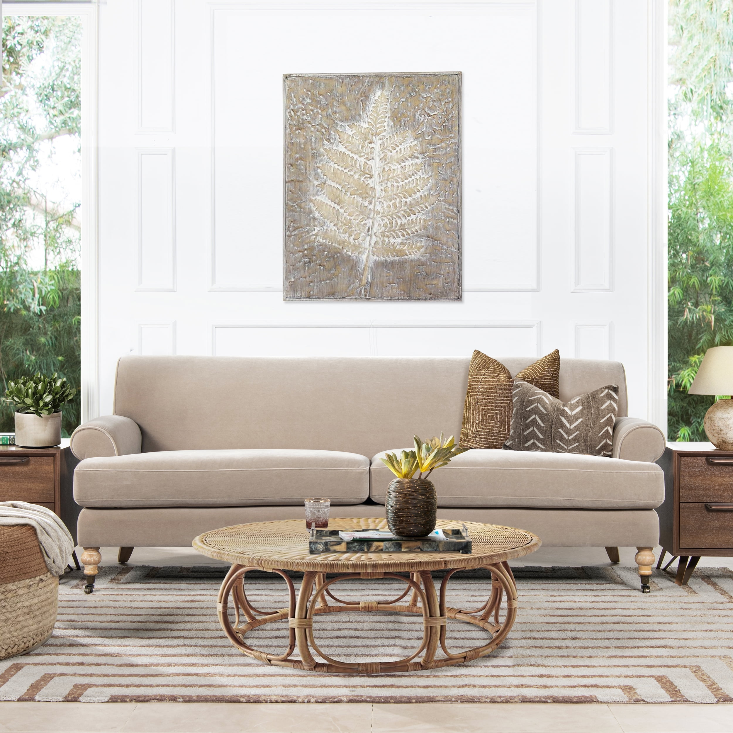 Jennifer Taylor Home Alana 88" Lawson Living Room Two-Cushion Tightback Sofa Couch with Metal Casters, Mink Beige