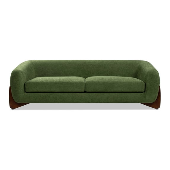 Jennifer Taylor Home Alpine 90.5" Modern Scandinavian Boucle Minimalist Round Arm Sherpa Sofa, Moss Green Fleeced Teddy