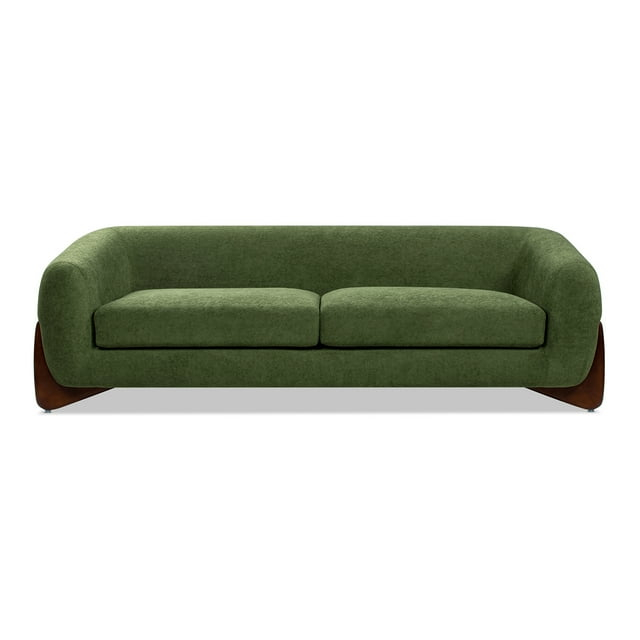 Jennifer Taylor Home Alpine 90.5" Modern Scandinavian Boucle Minimalist Round Arm Sherpa Sofa, Moss Green Fleeced Teddy