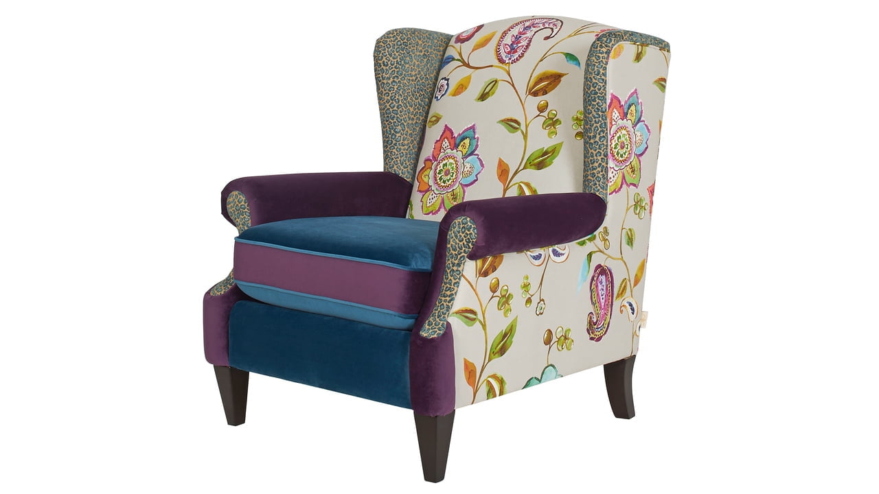 Anya Wingback Accent Arm Chair Multicolored Floral