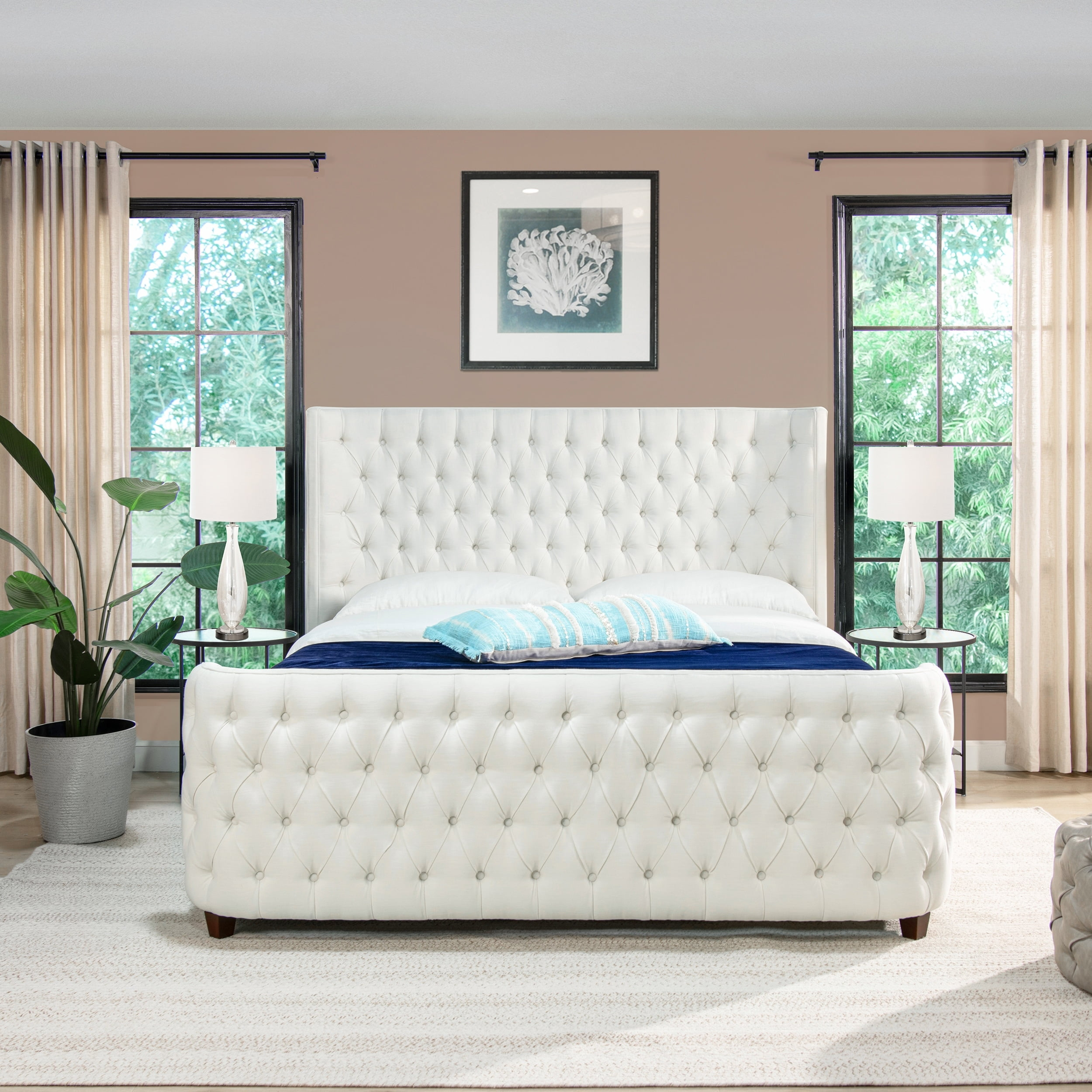 Jennifer Taylor Home Brooklyn Tufted Shelter Wingback Panel Bed Antique White Polyester King Polyester Blend