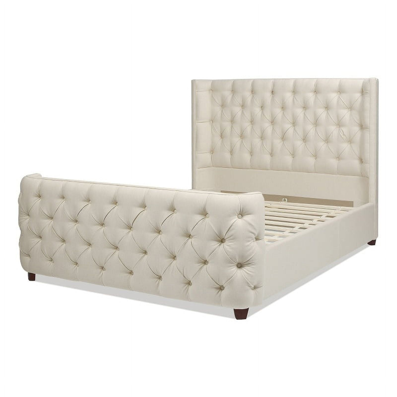 Jennifer Taylor Home Geneva Curved Wing Upholstered Platform Bed Frame, Queen, Light Beige Linen