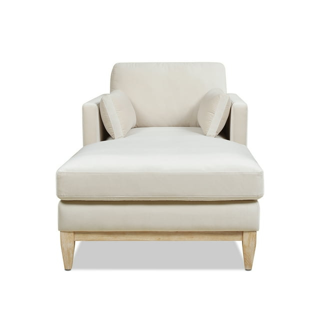 Jennifer Taylor Home Knox 65" Modern Farmhouse Performance Velvet Living Room Chaise Lounge Chair in French Beige