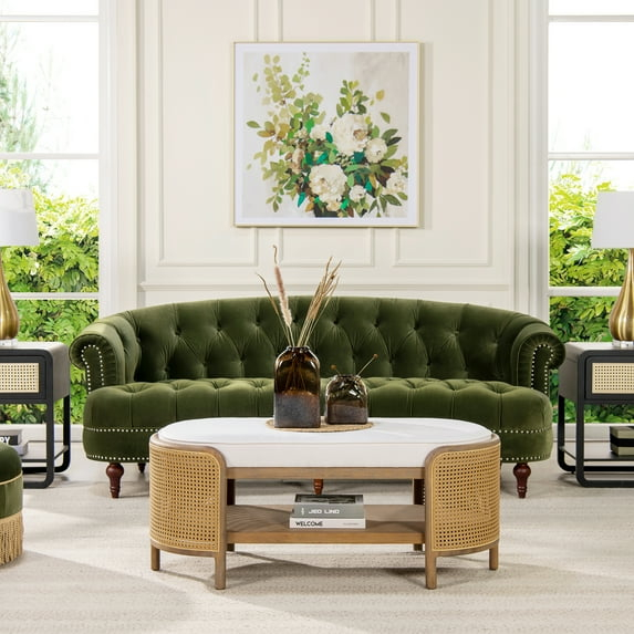 Olive Green Velvet Chesterfield Sofa with Nailhead Trim