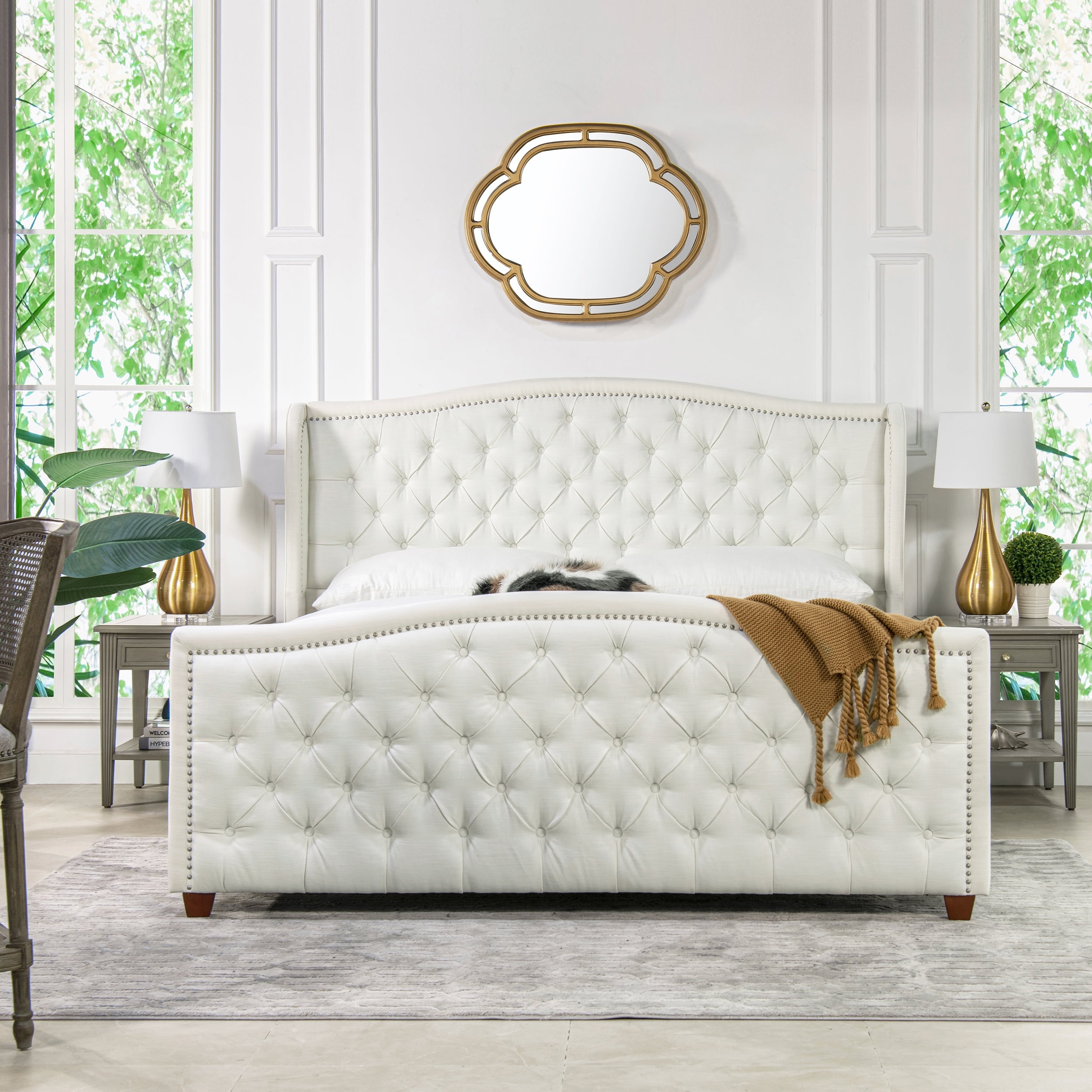 Jennifer Taylor Home Marcella Tufted Wingback King Bed Antique White