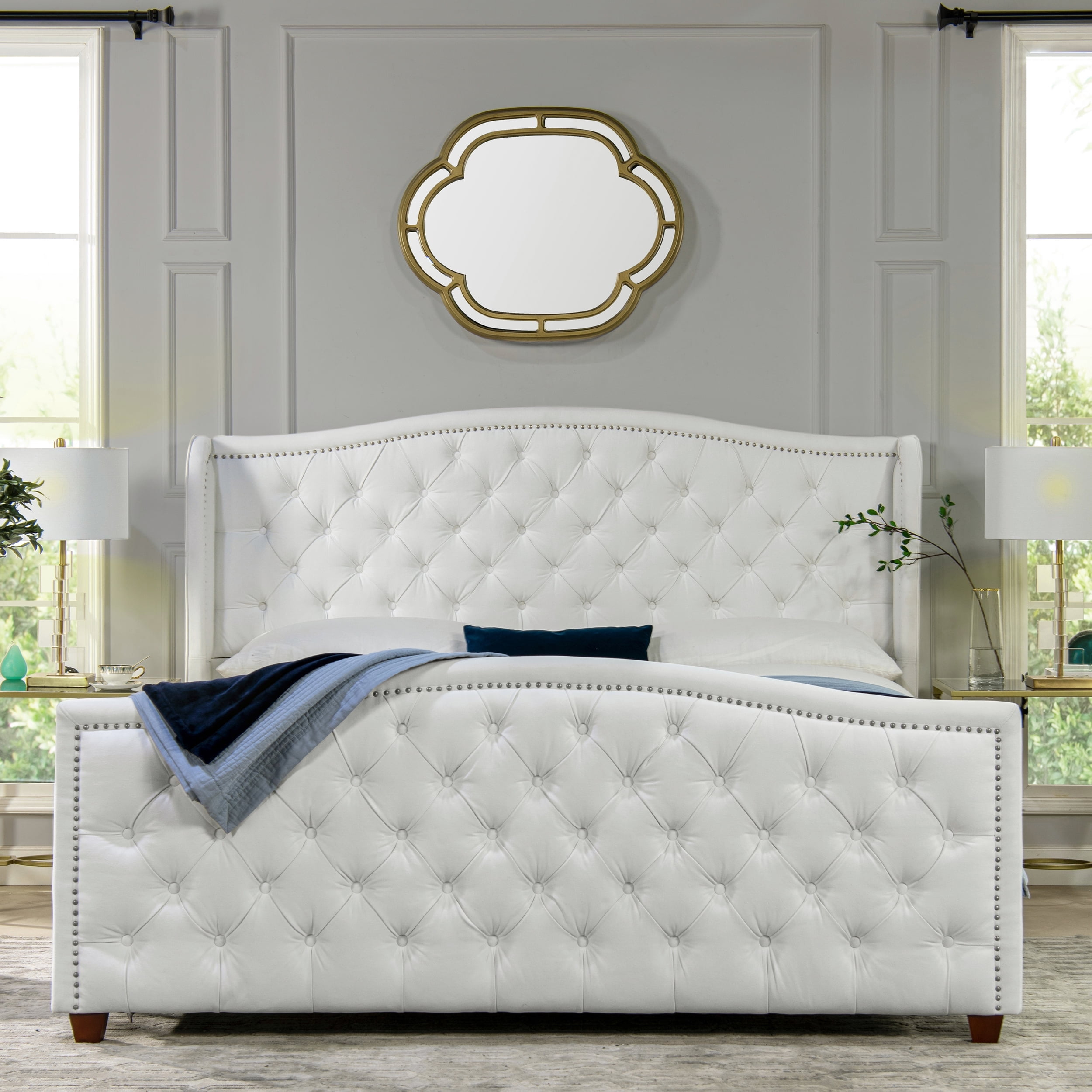 Marcella Tufted Wingback King Bed Bright White