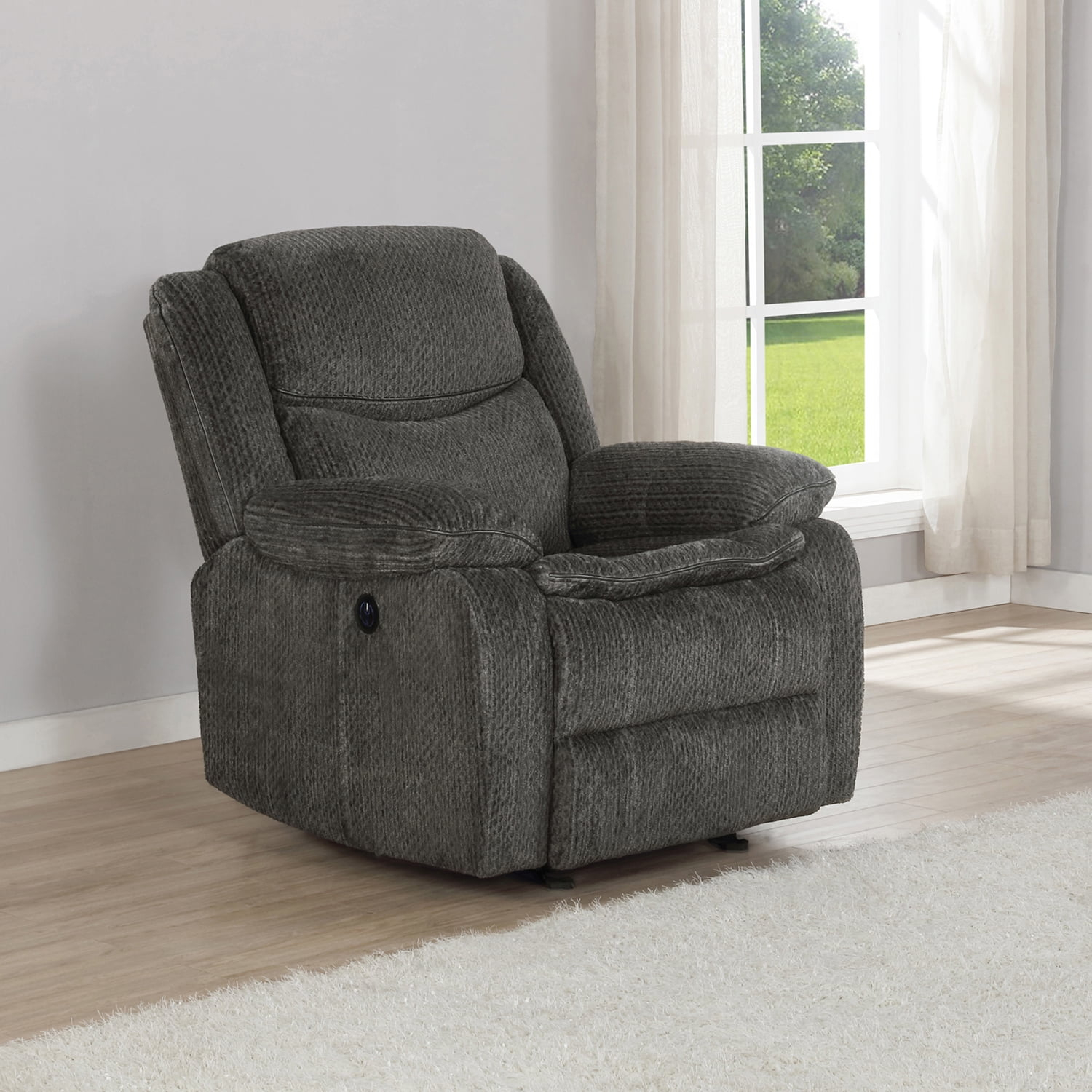 Jennings Upholstered Power Glider Recliner Charcoal
