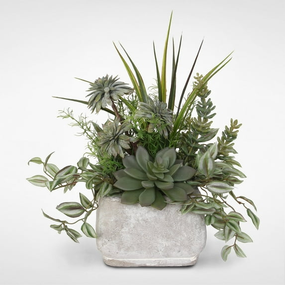 Jenny Silks Assorted Artificial Succulents & Greenery in a Stone Pot