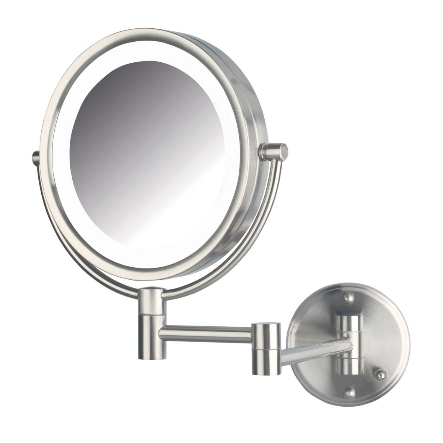 Jerdon 8.5 inch Diameter LED Lighted Makeup Mirror, 8X-1X Magnification, Nickel Finish, Direct Wire -Model HL88NLD