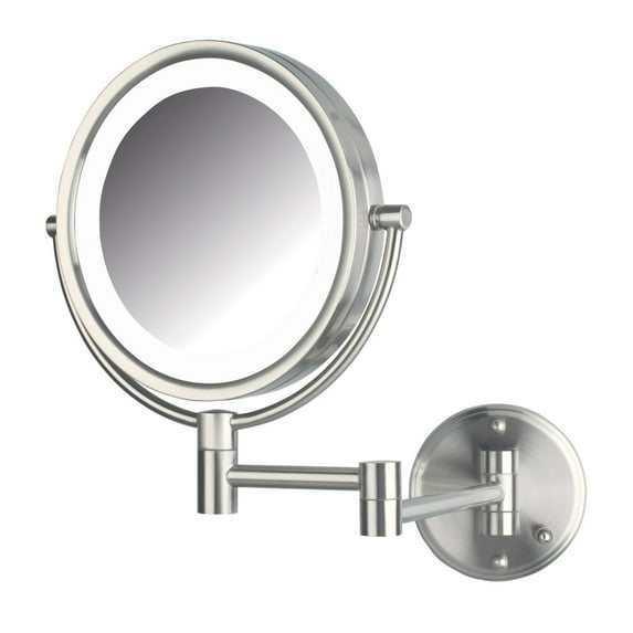 Jerdon 8.5 inch Diameter LED Lighted Makeup Mirror, 8X-1X Magnification, Nickel Finish, Direct Wire -Model HL88NLD