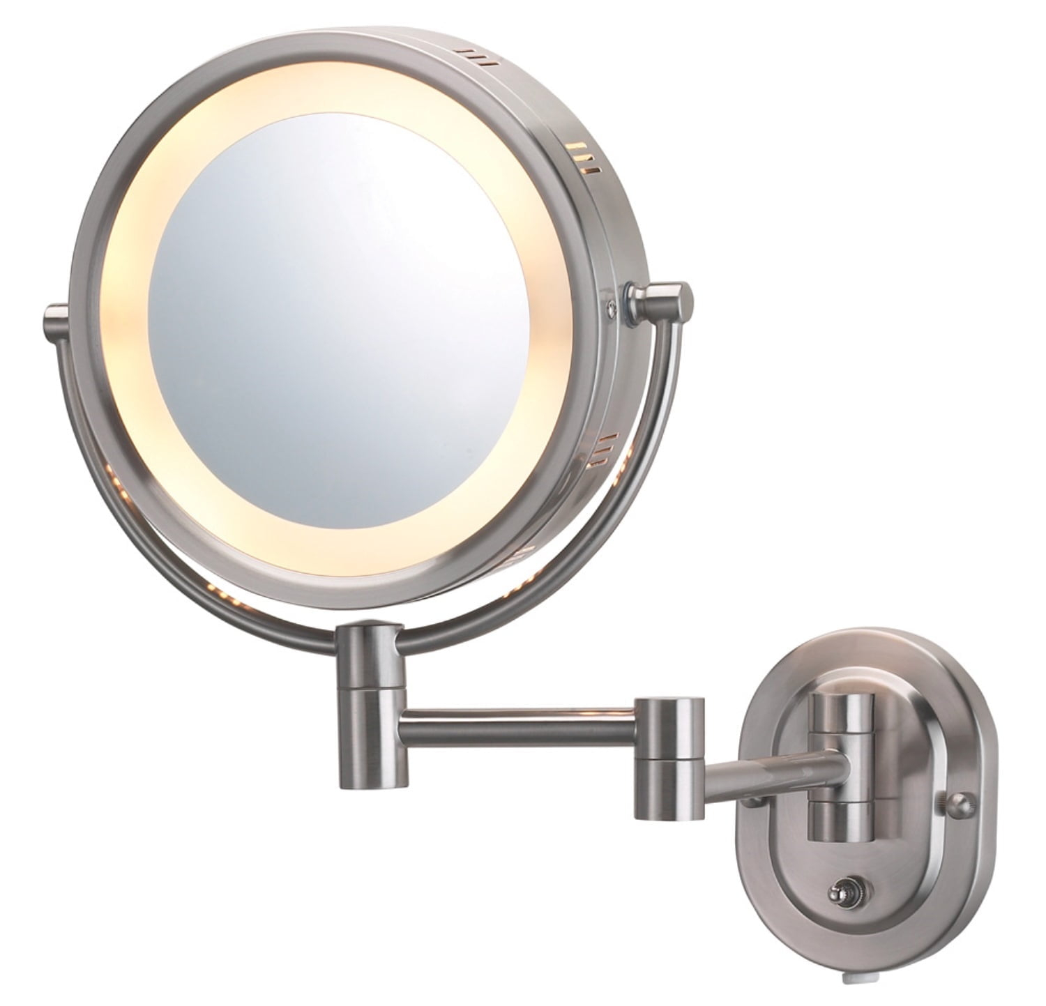Jerdon 8-inch Two-Sided Lighted Makeup Mirror, 5X-1X Magnification - Plug in - Nickel Finish - Model HL65N