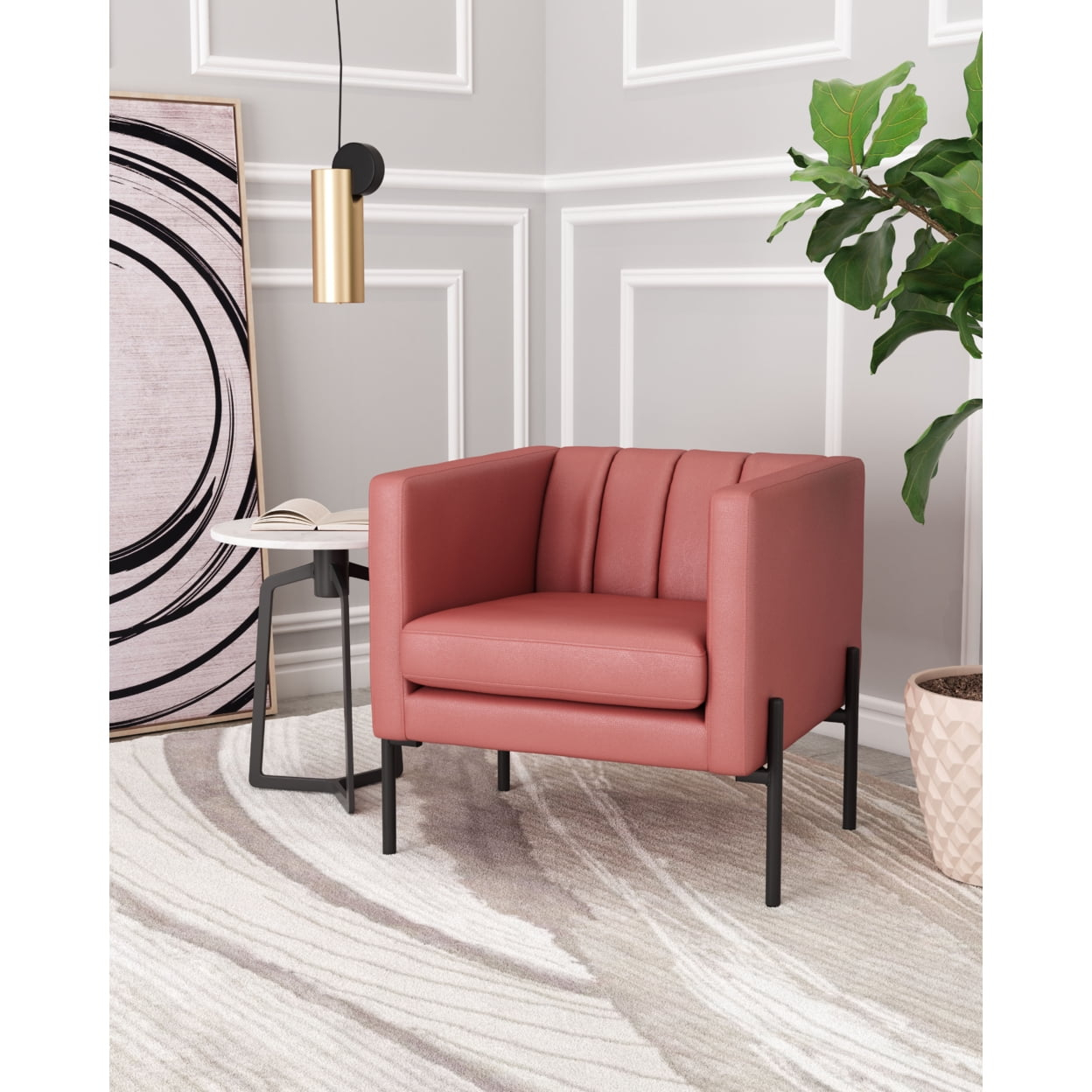 Jess Accent Chair Mid Century Modern Vinyl Cover Steel Frame Matte Black Legs