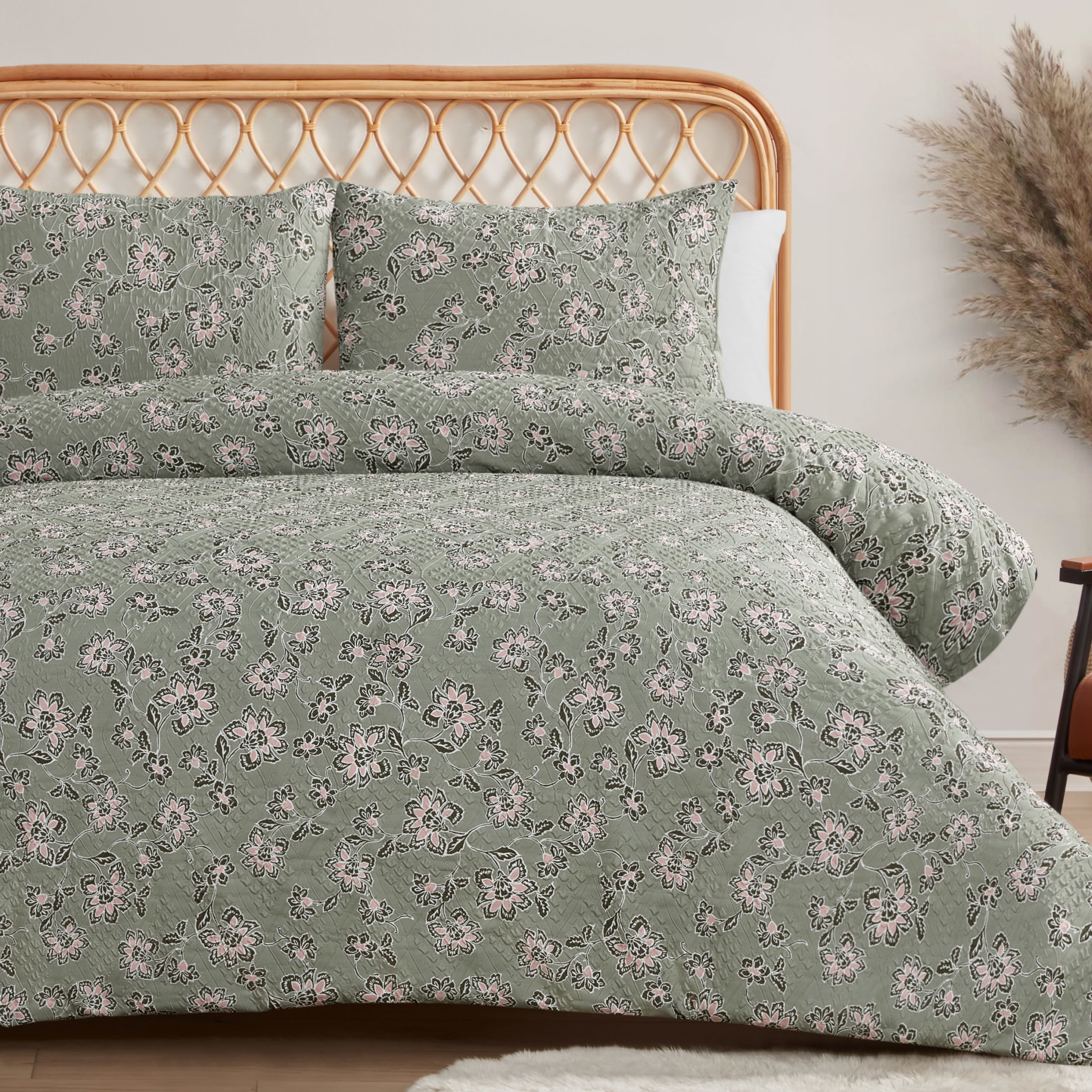 Jessica Simpson Botanical Embossed Sage Green Comforter Set King Size - 3 Piece Set