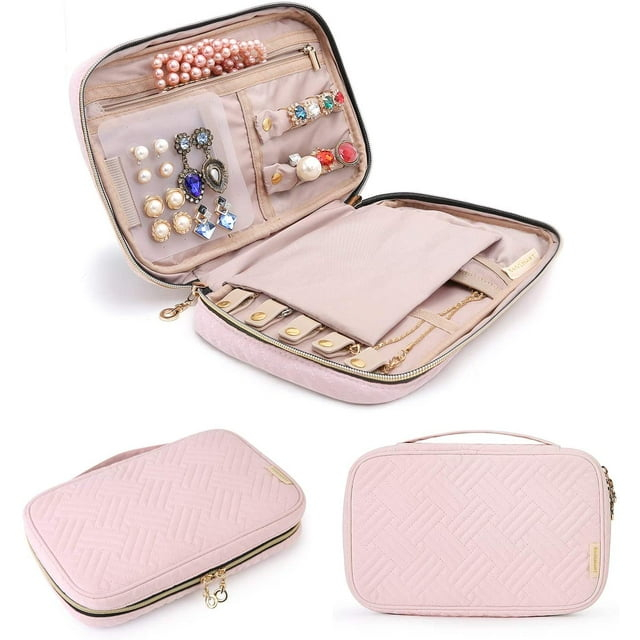 Jewelry Organizer Case Travel Jewelry Storage Bag for Necklace, Earrings, Rings, Bracelet, Soft Pink