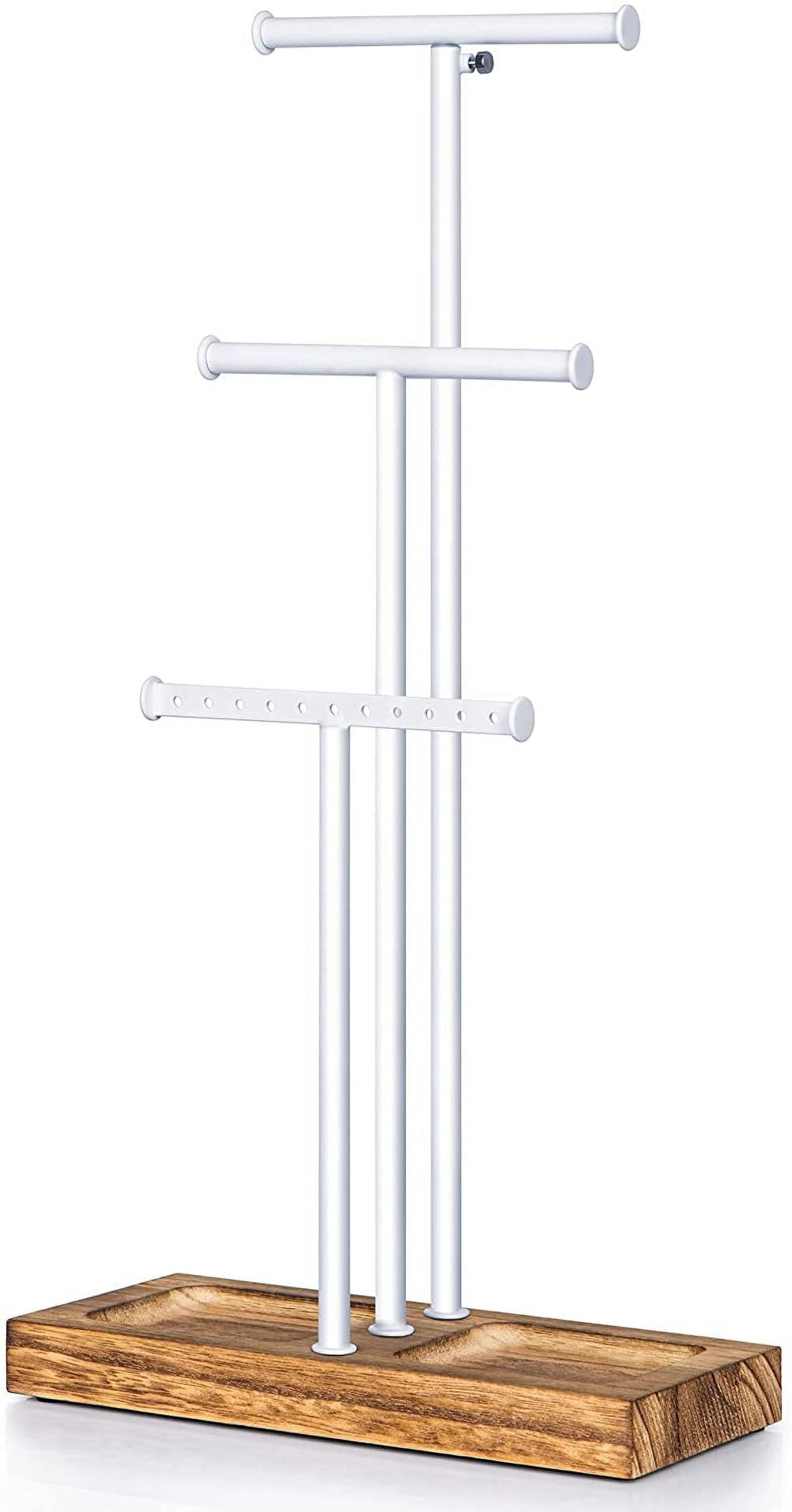 Jewelry Tree Stand White Metal and Wood Base Large Storage Jewelry Organizer for Necklaces Bracelets Earrings Holder Organizer Jewelry Display Mother's Day Gift White and White