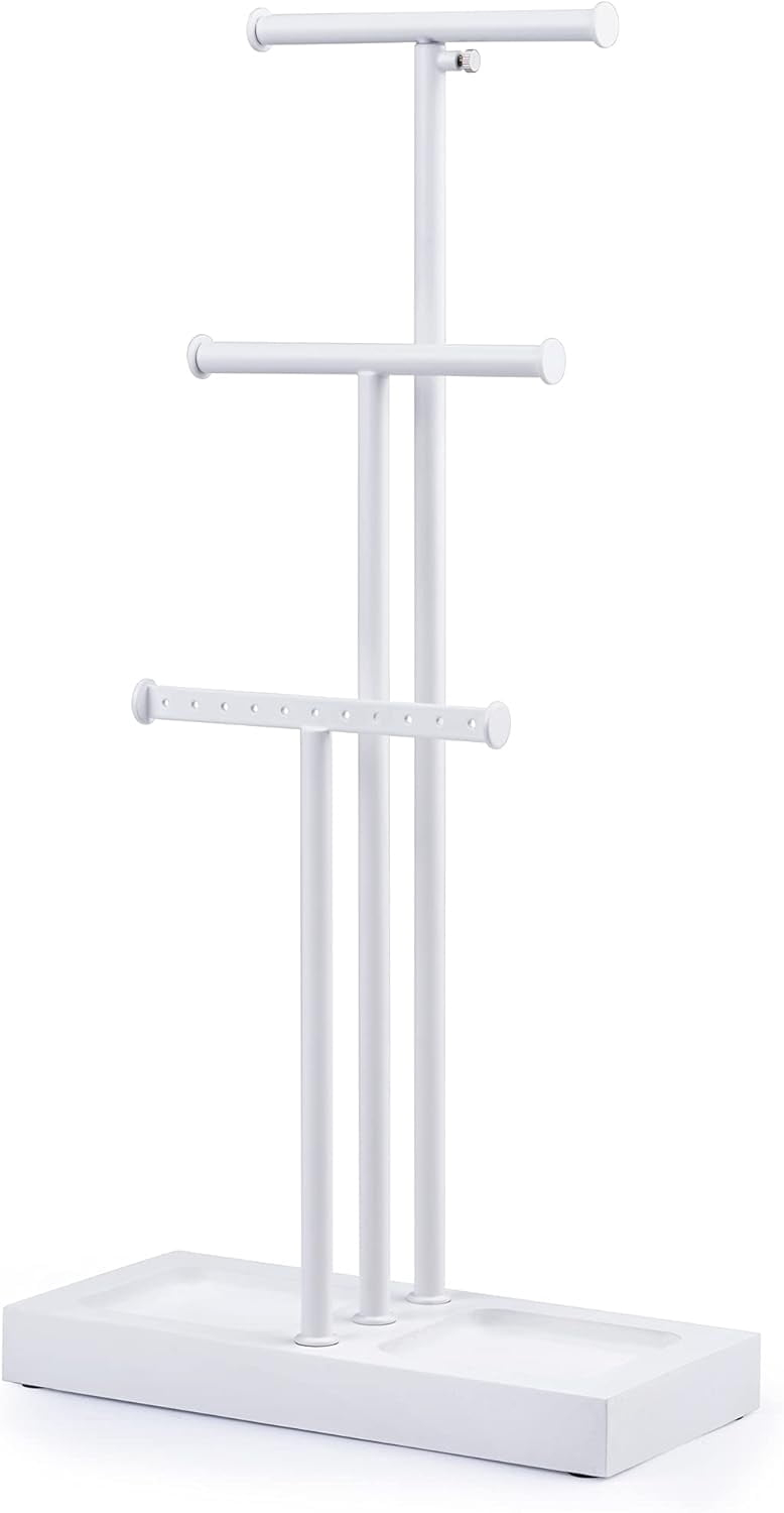 Jewelry Tree Stand White Metal and Wood Base Large Storage Jewelry Organizer for Necklaces Bracelets Earrings Holder Organizer Jewelry Display Mother's Day Gift White and White
