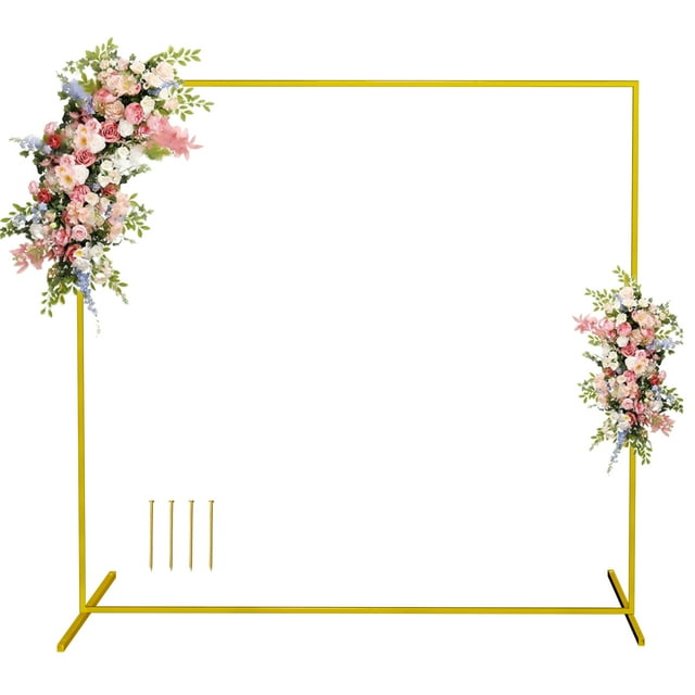 Wedding Arch Backdrop Stand, 6.6x6.6 FT Gold Wedding Arches for Ceremony Square Metal Balloon Arch Stand Garden Arbor Frame for Wedding Birthday Party Baby Shower Photo Booth Background Decoration