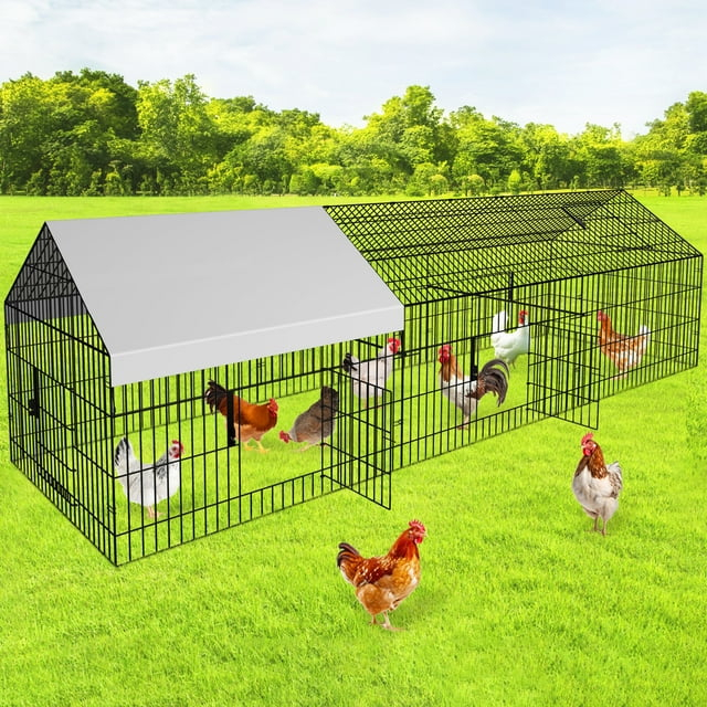 SINGES Large Metal Chicken Coop, 130''x40'' Chicken Cage Hen House with Waterproof Cover