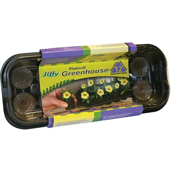Jiffy 12 Cell Windowsill Greenhouse Seed Starting Kit with 36mm Peat Pellets