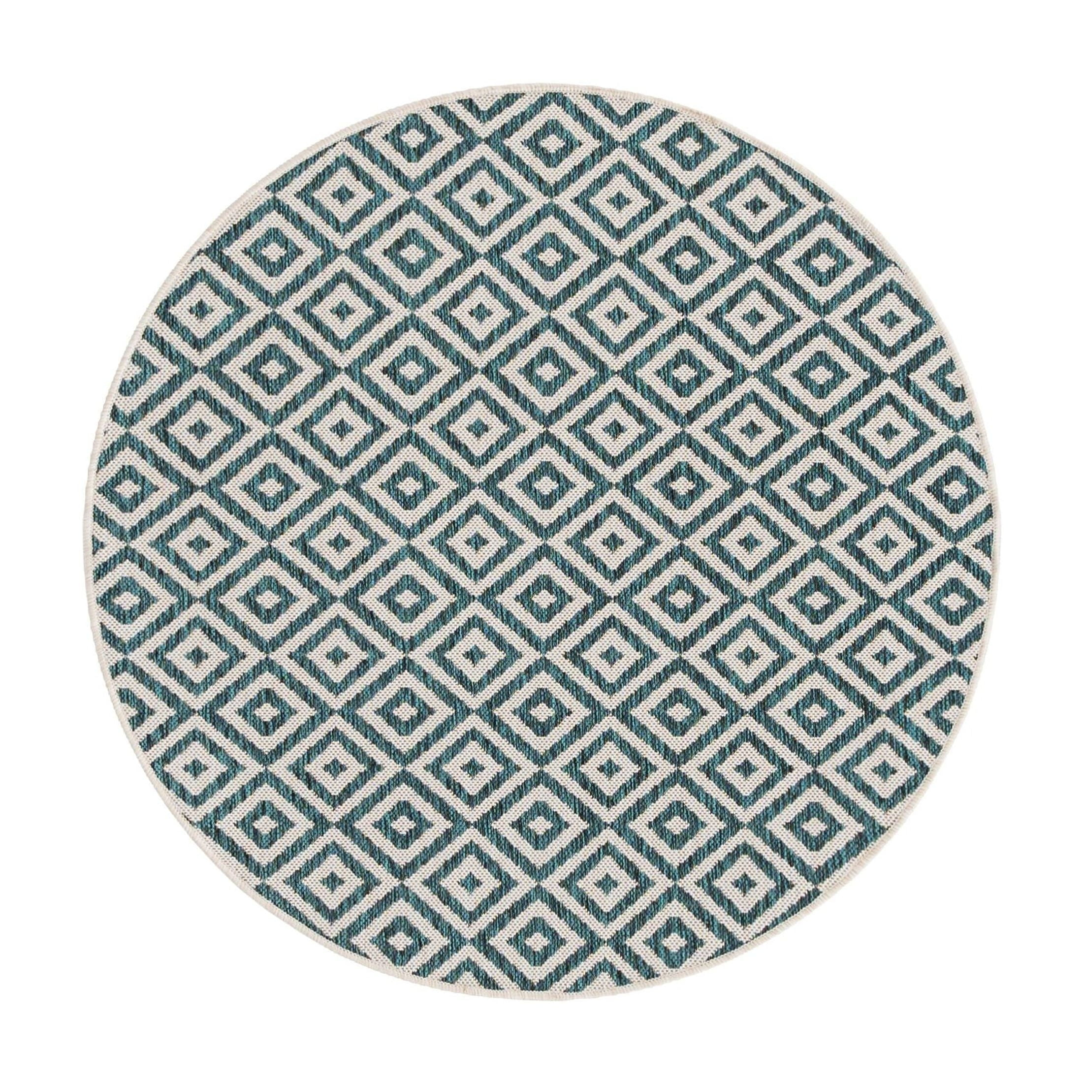 Jill Zarin Outdoor Collection Area Rug - Costa Rica (4' 1" Round Teal/Ivory)