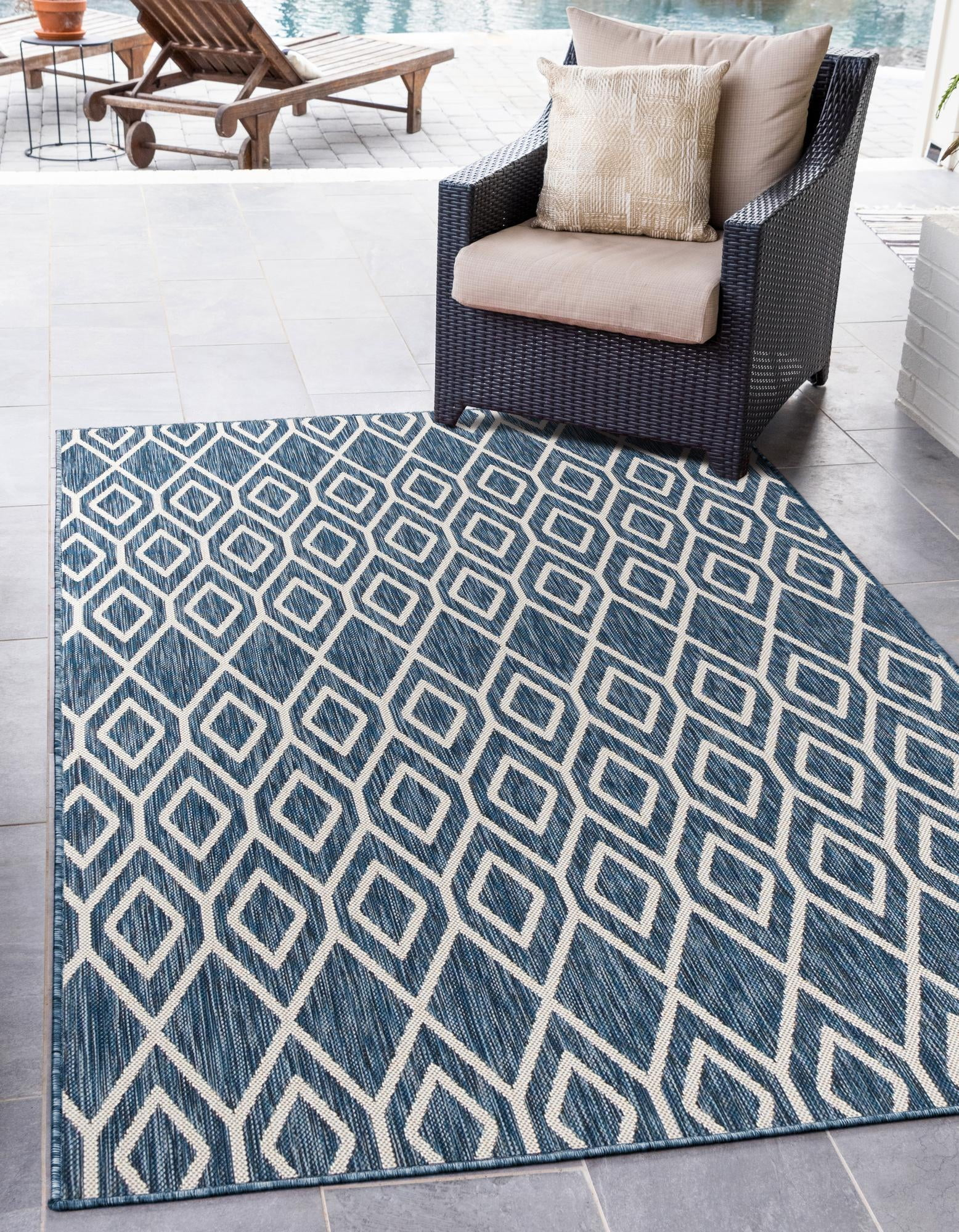 Jill Zarin Outdoor Collection Area Rug - Turks and Caicos (5' 3" x 8' Rectangle Blue/Ivory)