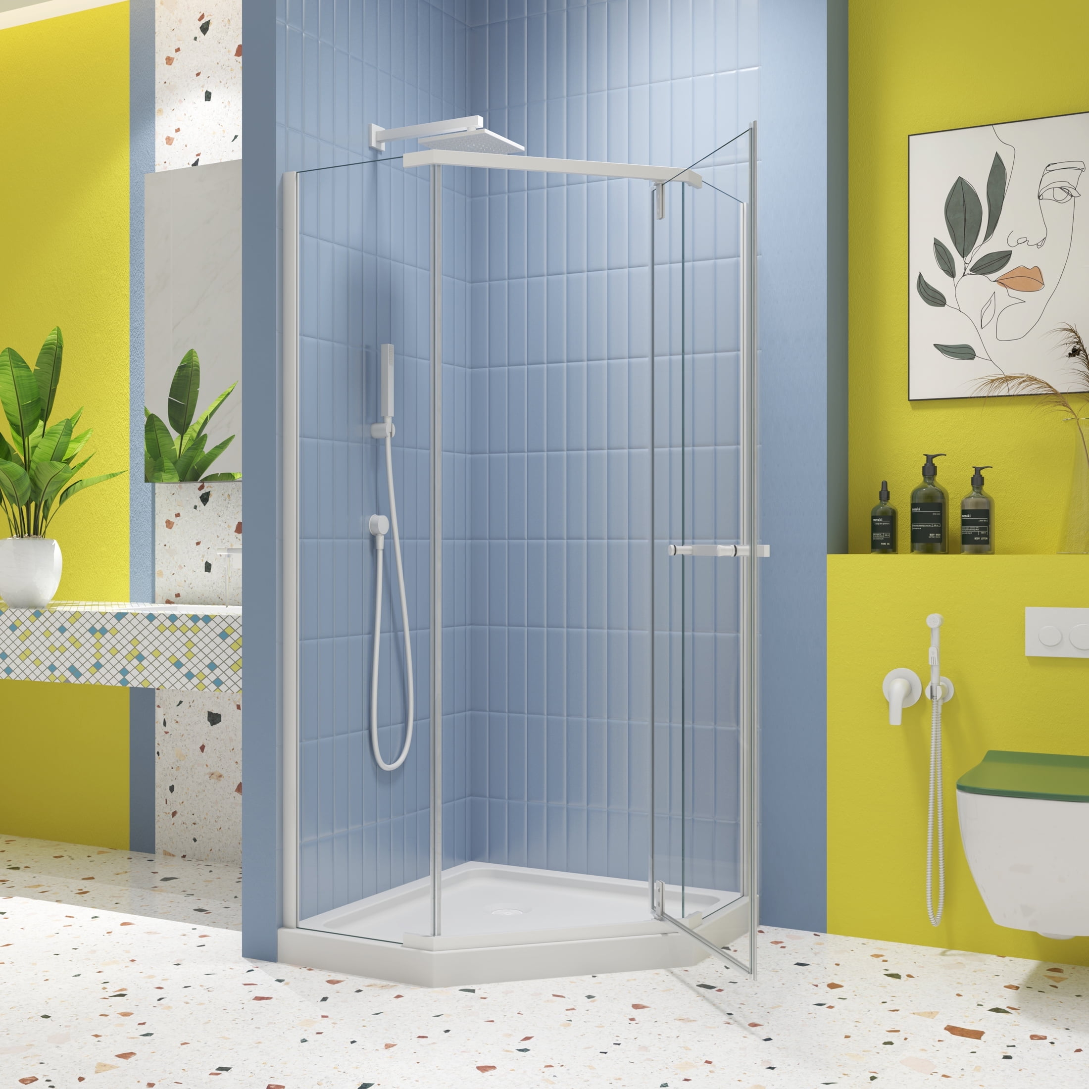 Matte White Semi-Frameless Neo-Angle Pivot Shower Enclosure