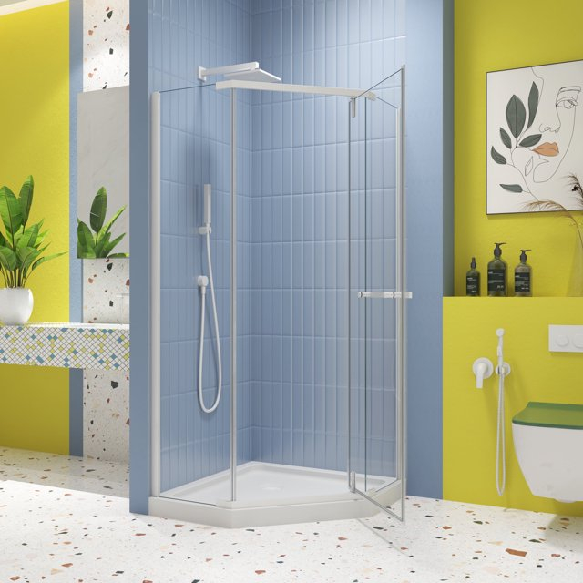 Matte White Semi-Frameless Neo-Angle Pivot Shower Enclosure