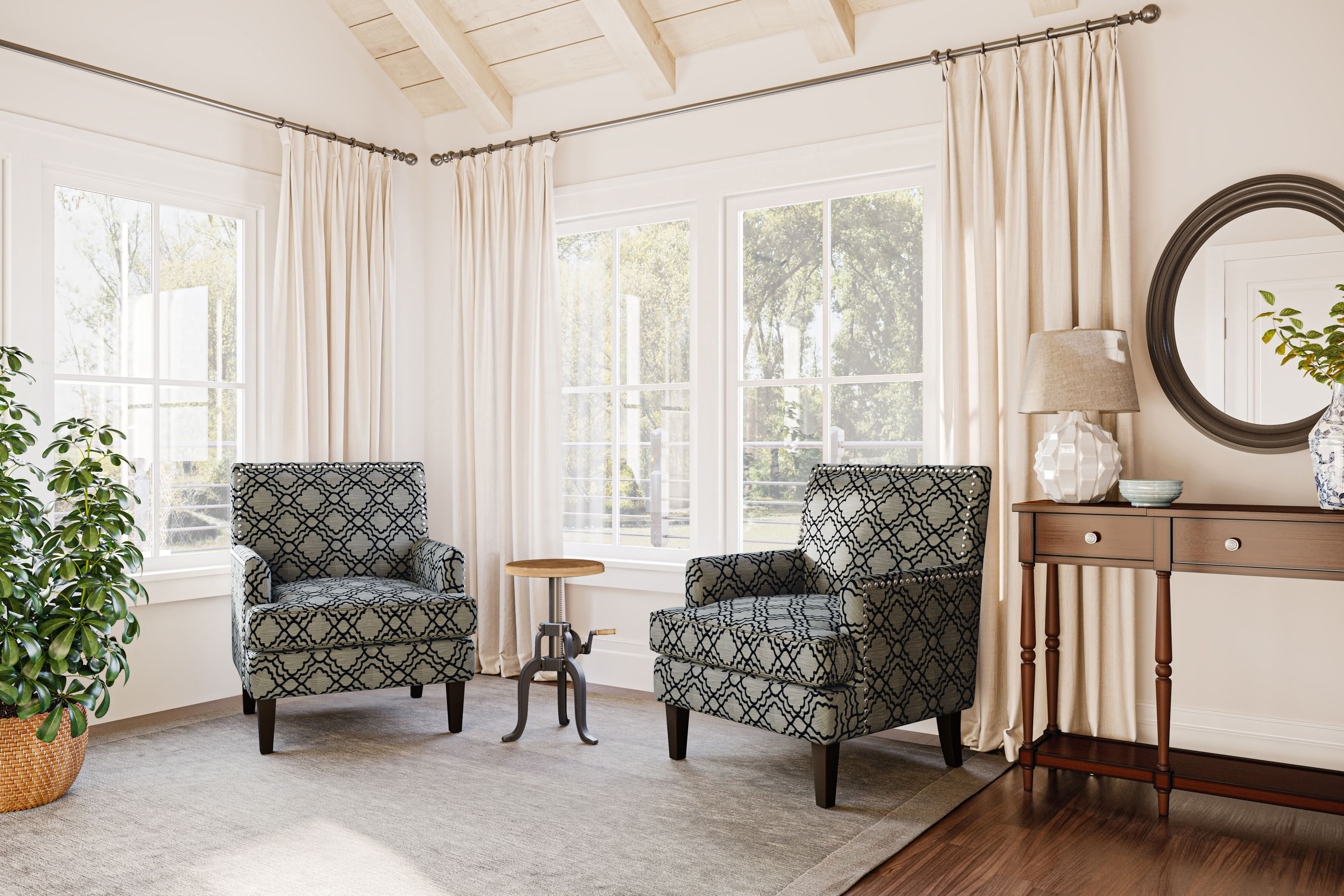 Jofran Aubrey Contemporary Geometric Upholstered Accent Chair with Nailhead Trim