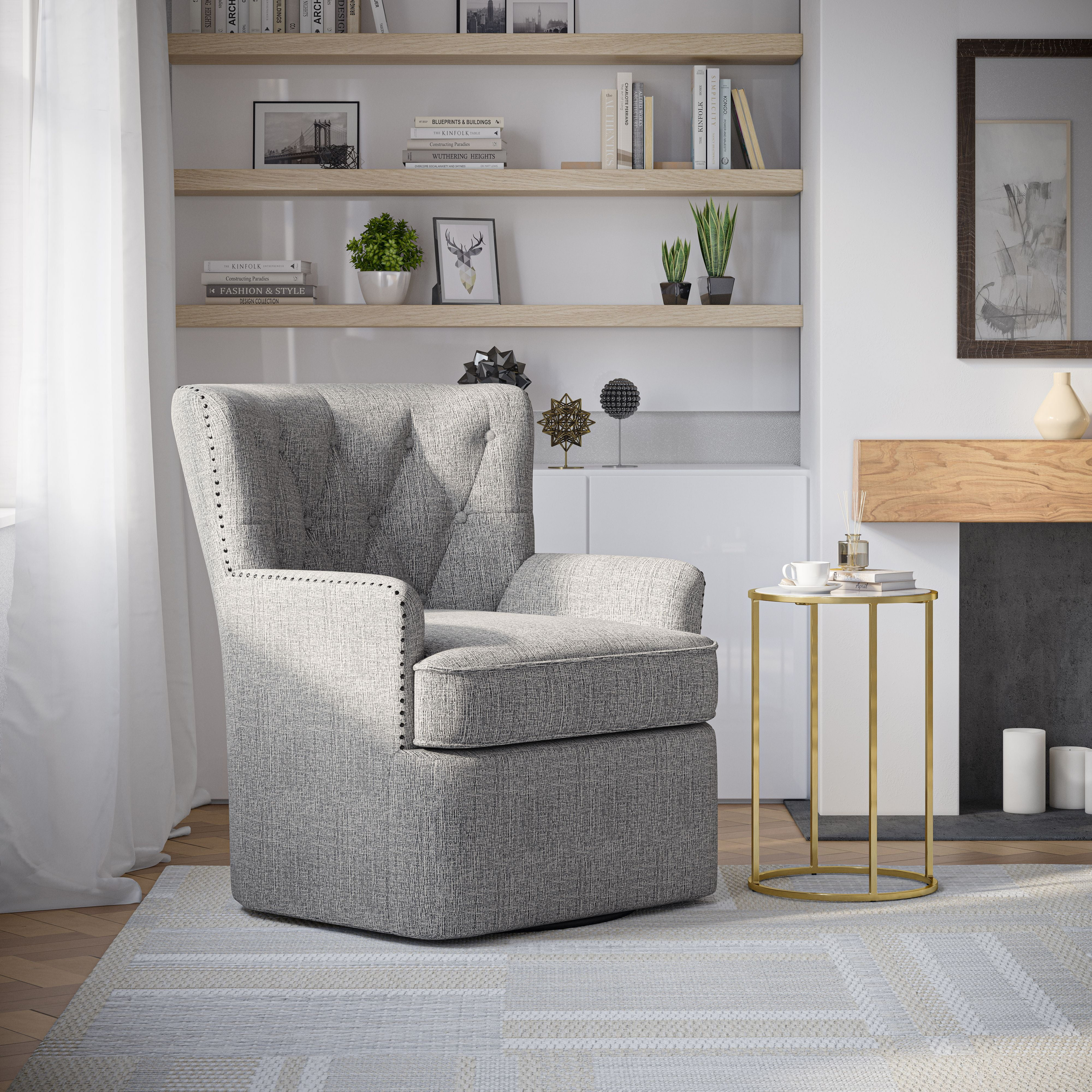 Jofran Bryson Transitional Upholstered Swivel Chair with Nailhead Trim