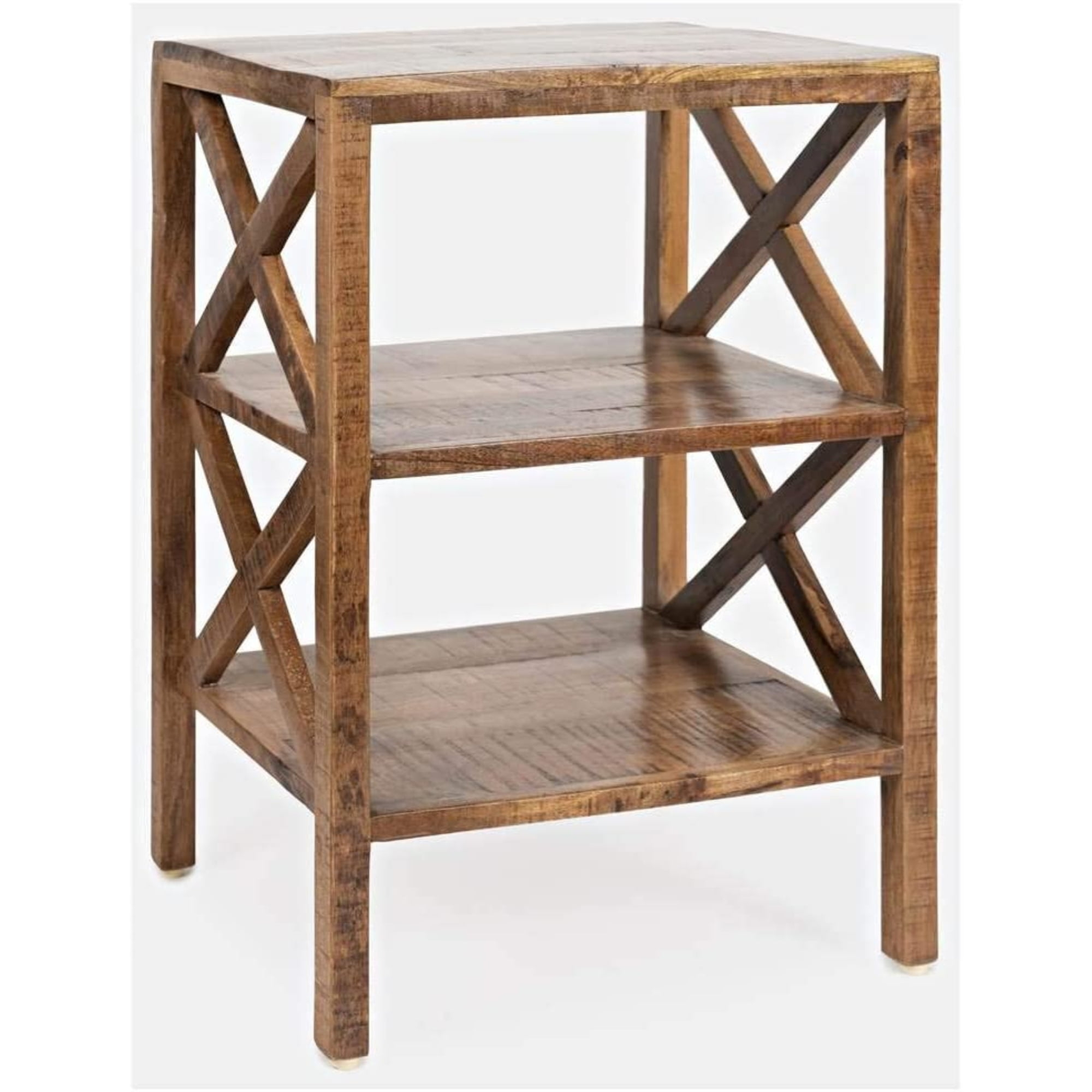 Jofran Global Archive Solid Wood Rustic Modern X-Side Accent Bookcase with Two Shelves