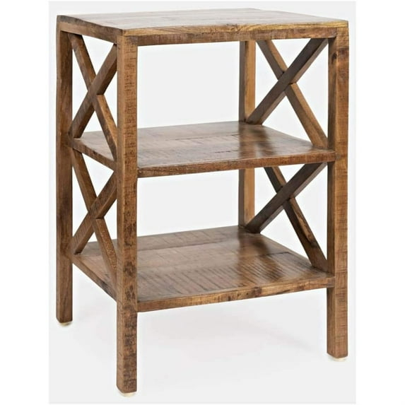 Jofran Global Archive Solid Wood Rustic Modern X-Side Accent Bookcase with Two Shelves