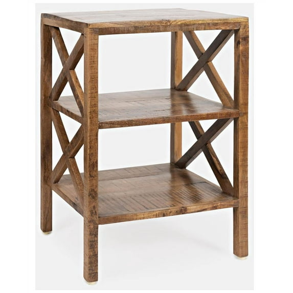 Jofran Global Archive Solid Wood Rustic Modern X-Side Accent Bookcase with Two Shelves