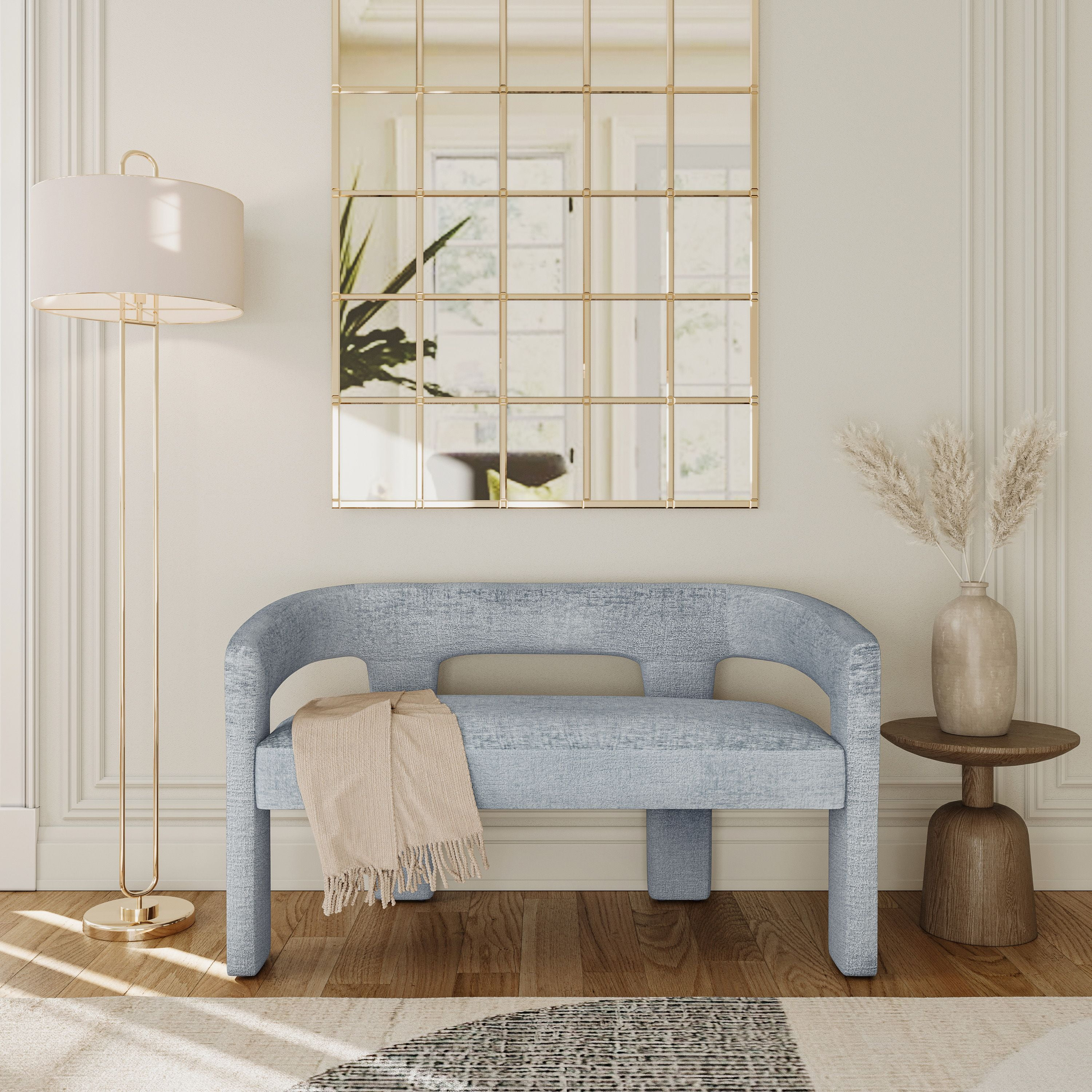 Jofran Gwen Modern Luxury Jacquard Fabric Upholstered Sculpture Bench