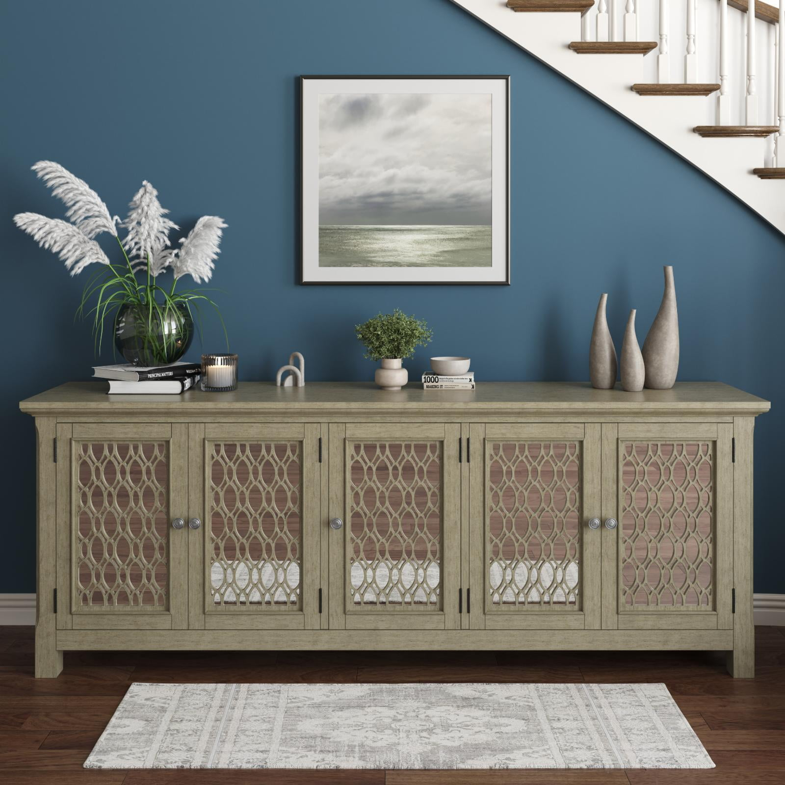 Jofran Isabella 86" Luxury Mirrored Sideboard Storage Cabinet