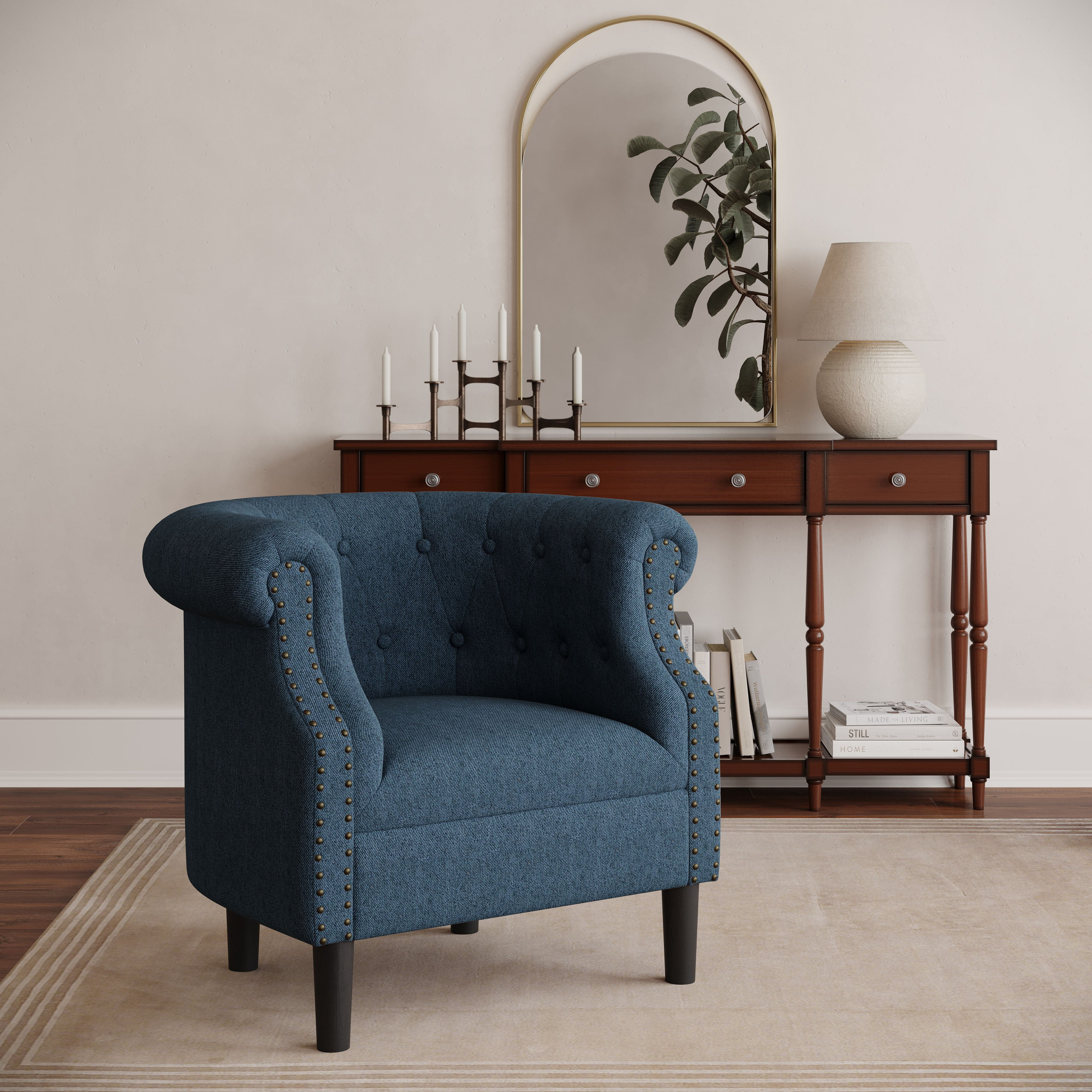 Jofran Lily Transitional Contemporary Upholstered Barrel Curved Back Accent Chair with Nailhead Trim