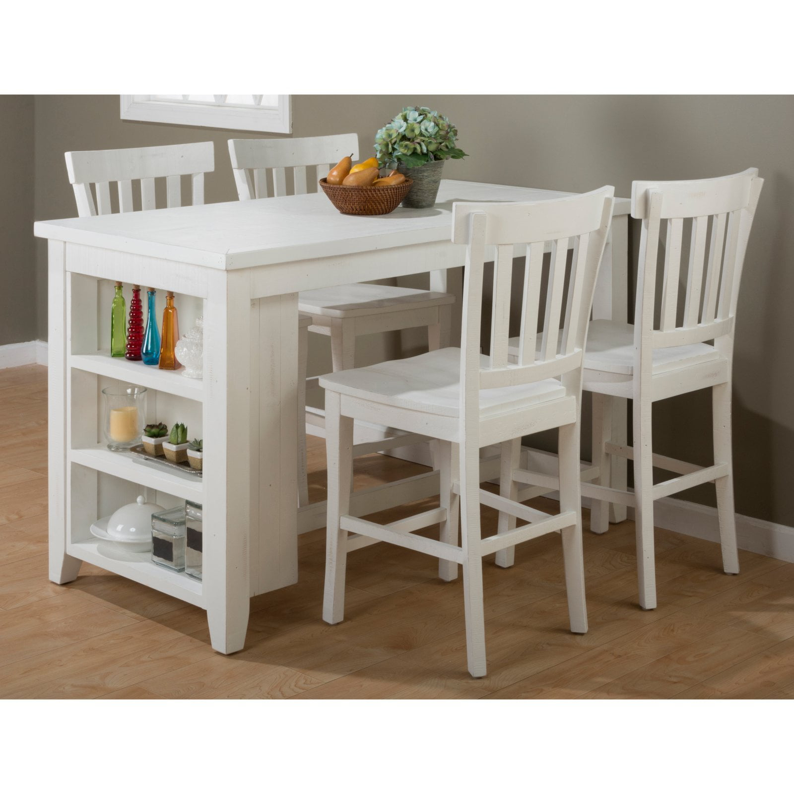 Jofran Madaket Rustic Solid Reclaimed Pine 60" Counter Height Table with 3 Shelf Storage