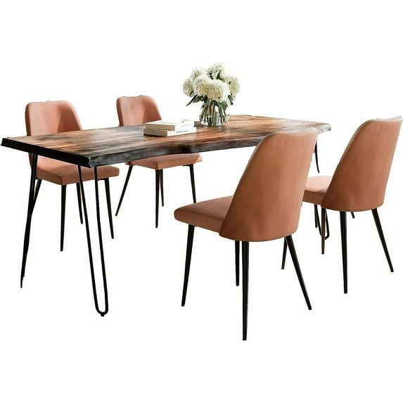 Jofran Nature's Edge Five Piece Solid Acacia Dining Set with Upholstered Mid-Century Modern Chairs