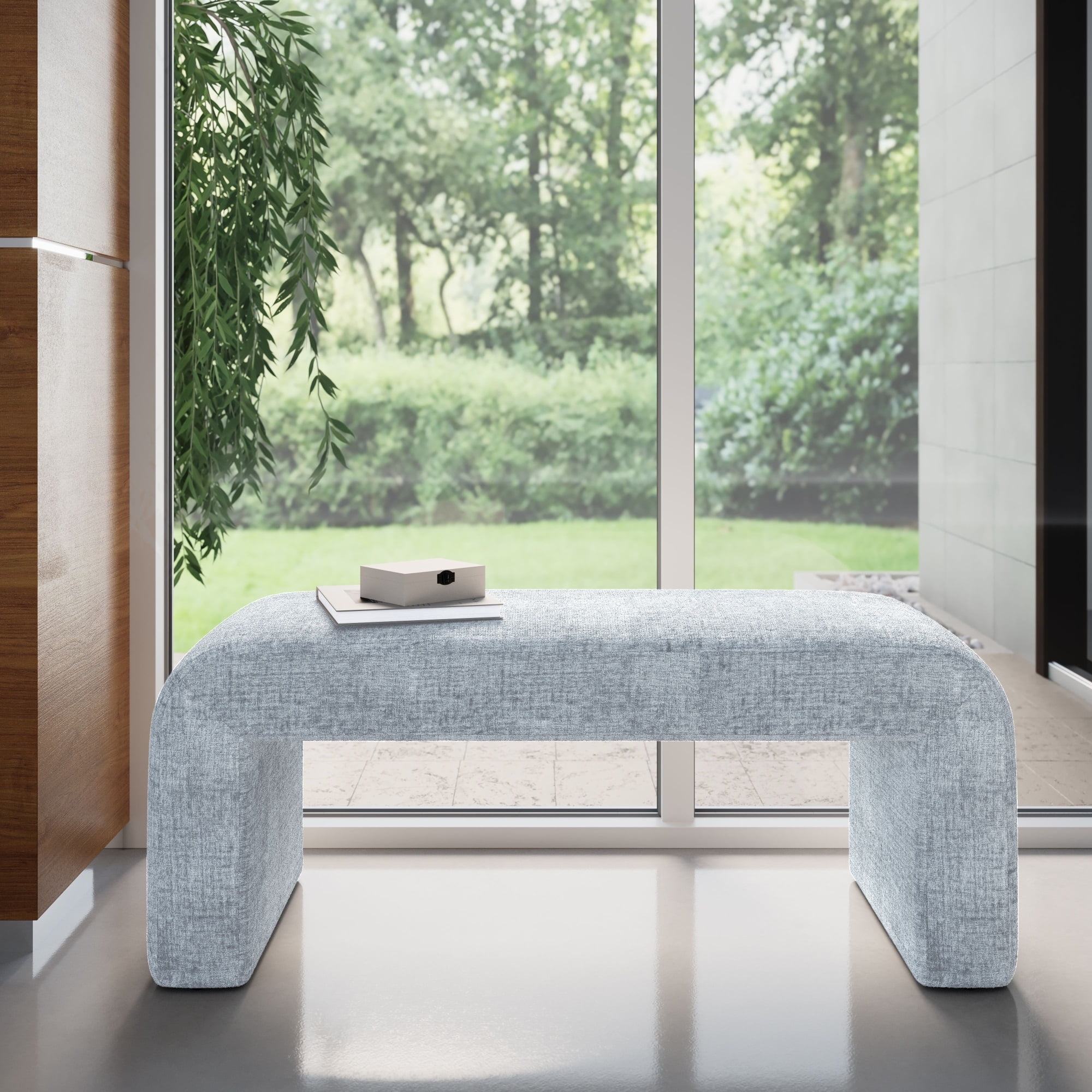Jofran Sophia Modern Luxury Curved Upholstered Jacquard Bench - Small